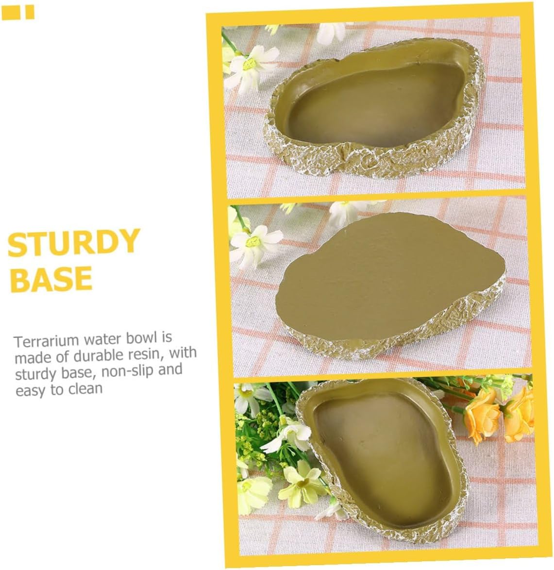 Unomor 3pcs Resin Tortoise Water Dish and Reptile Feeding Bowl Tree Bark Design for Terrarium Decor, Suitable for Bearded Dragon, Leopard Gecko, and Turtle Habitat