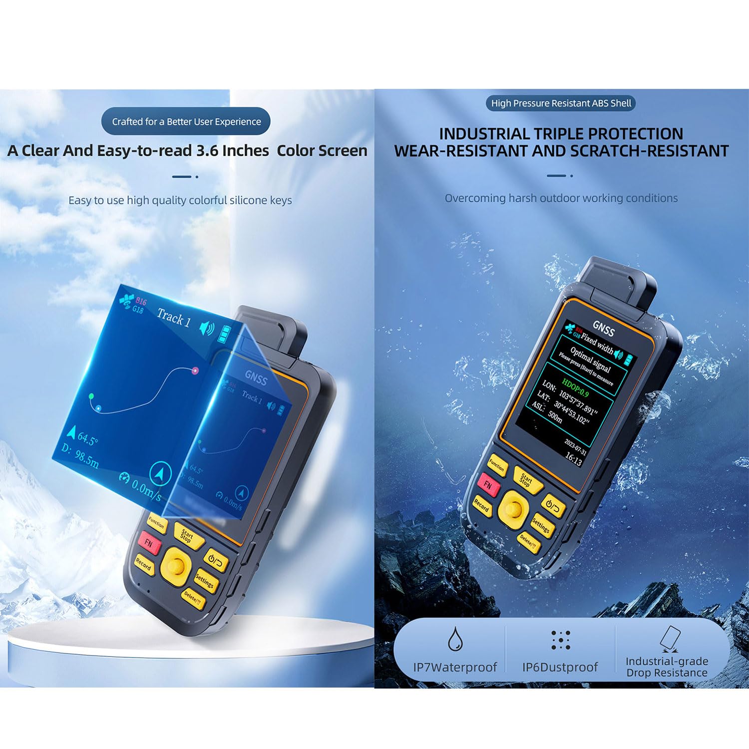 Equipo De Topografía GPS, Medidor Terrestre GNSS Profesional Portátil con Pantalla LCD De 3,6 Pulgadas, Resistente Al Agua IP67, Hora De Trabajo De 30 Horas, Registro De Área De 200 Piezas
