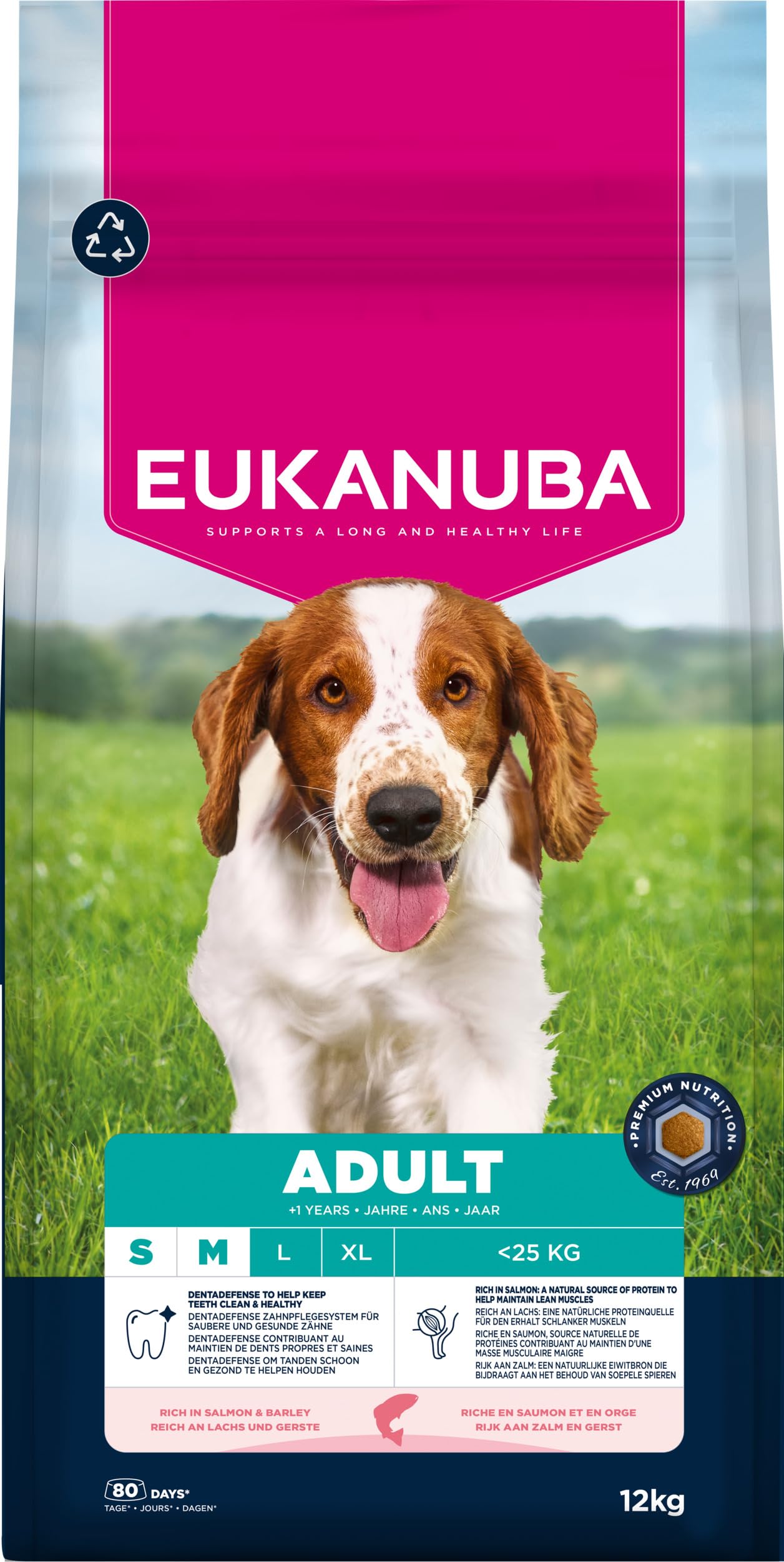 Eukanuba Hundefutter Trocken mit Lachs und Gerste für kleine und mittelgroße Rassen - Premium Trockenfutter für ausgewachsene Hunde, 12 kg