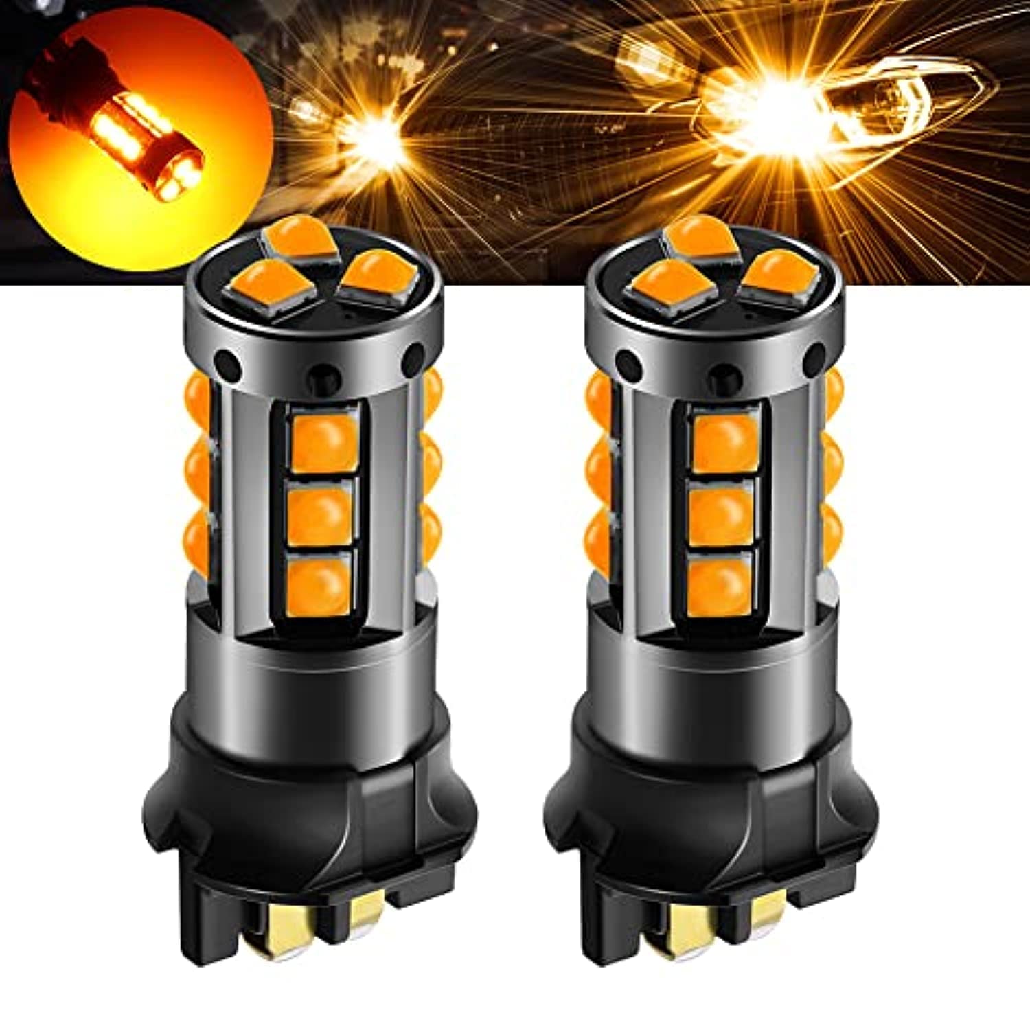 PW24W LED Bulb Amber,AC/DC 9-30V 1200LM PWY24W 12181NA 12174 12182 LED DRL Daytime Running Parking Light Turn Signal Light for Cars.2-Pack.
