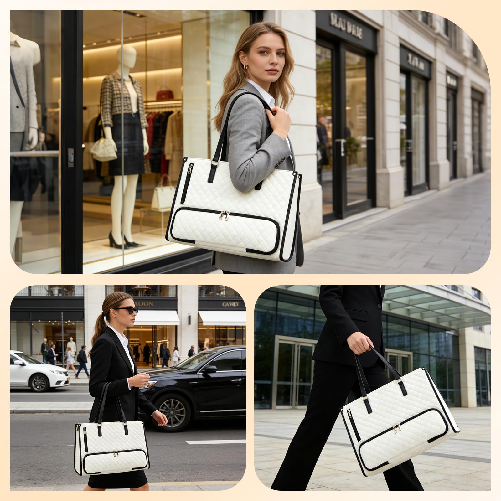 Borsa porta pranzo 2 in 1 da donna, borsa termica per laptop da 15,6 pollici (40 cm) con scomparto per alimenti, borsa da ufficio impermeabile con protezione antifurto, lavoro, università, viaggi