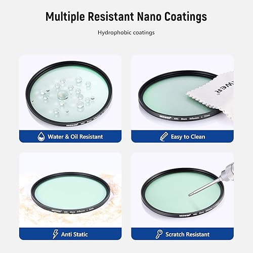 Miniatura 6 de NEEWER Difusión negra de 3.031 in, 1 filtro de niebla de ensueño, filtro de efecto cinematográfico, ultra delgado, repelente al agua, resistente a