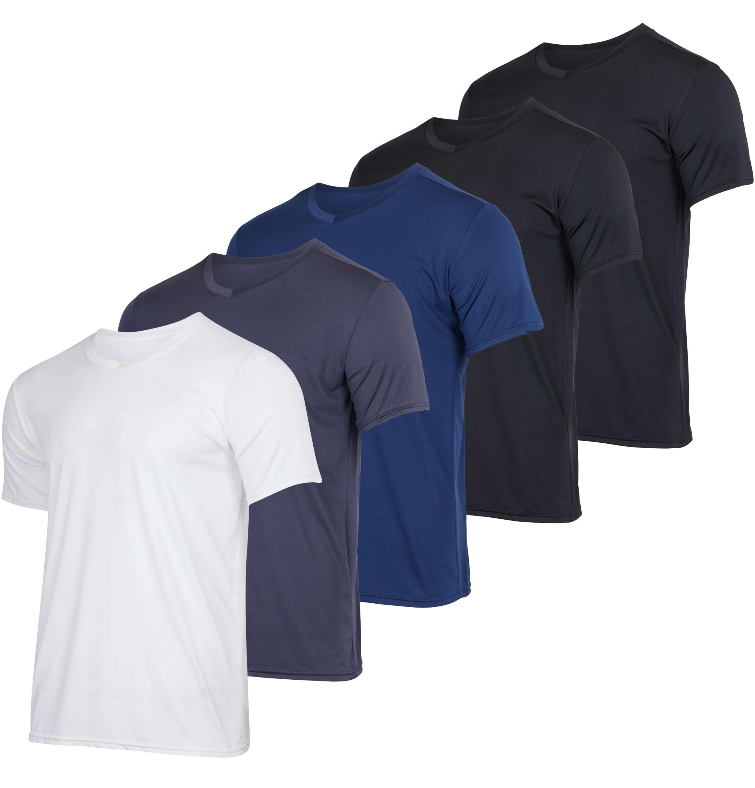 Real Essentials 5 Pack: Men’s V-Neck Dry-Fit Moisture Wicking Active Athletic Tech Performance T-Shirt