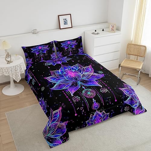 Miniatura 3 de Erosebridal Juego de edredón de loto, juego de ropa de cama de mandala de ensueño, edredón floral bohemio, relleno de edredón tribal de damasco,