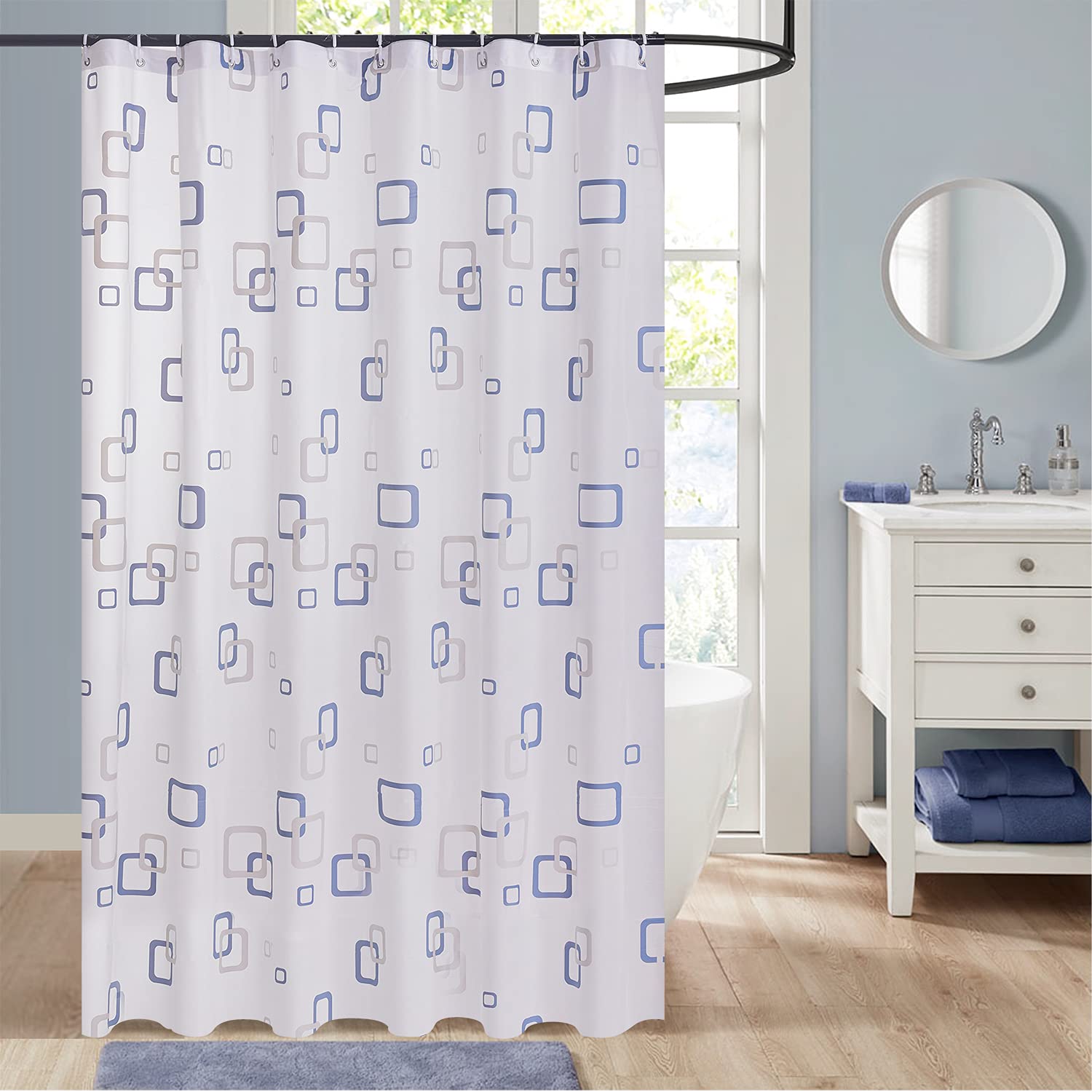 Hadi London Waterproof Shower Curtain with Hooks – 180x180cm | 16 Colors | Fabric & Plastic Variants | Durable, Quick-Dry & Mold-Resistant | Elegant Bathroom Decor (VINTAGE-SILVER)