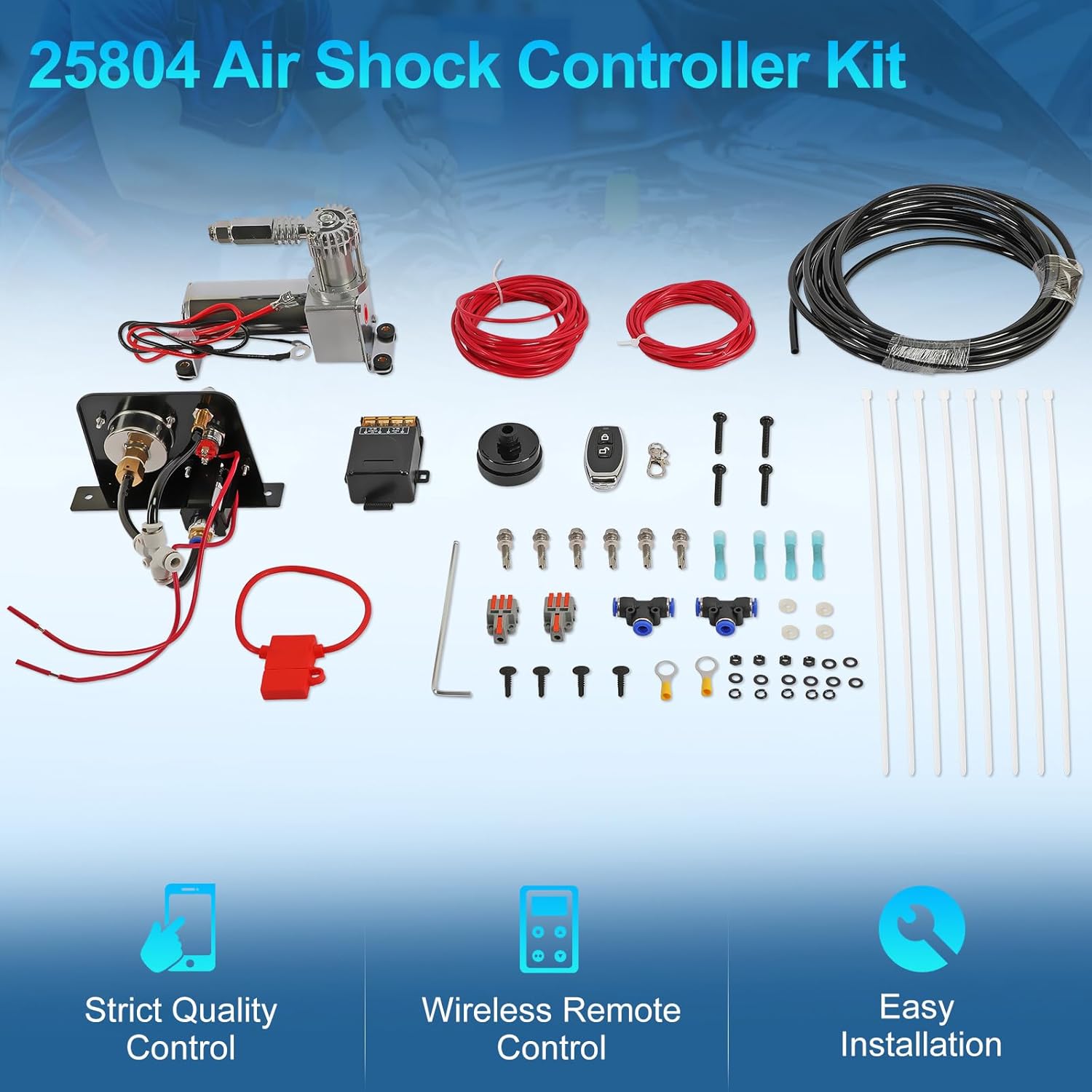 25804 Air Shock Controller Kit, Air Compressor and Pressure Gauge