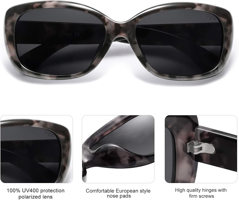 SOJOS Vintage Square Sunglasses for Women Polarized UV Protection Havana Frame SJ2111 with Black Tortoise Frame/Grey Lens image 5