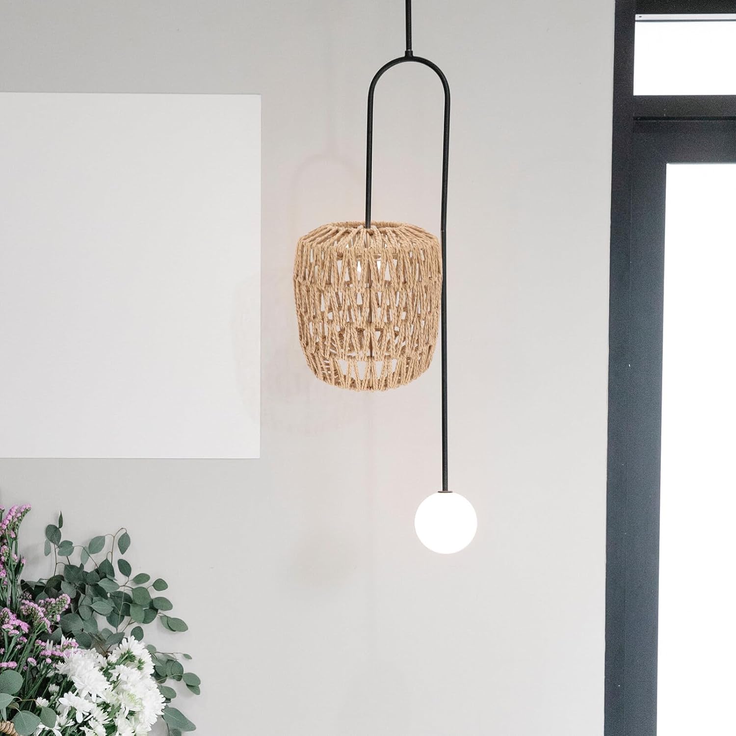 Woven Lamp Shade Country Cottage Lamp Cover Rattan Lampshade Spider Lampshade Pendant Light 7.8 X7.0 X7inch Brown