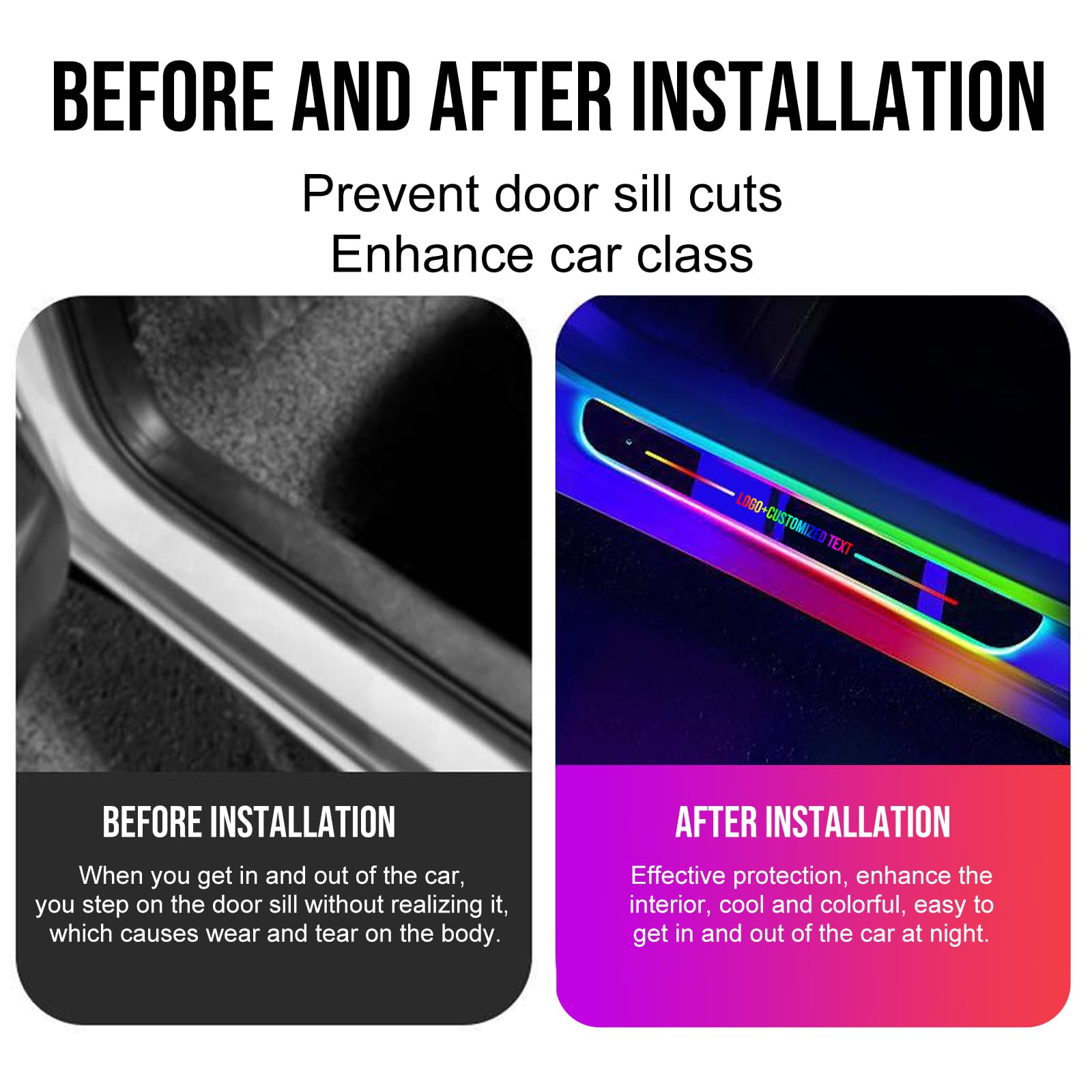 Luces LED de Estribo de Puerta Personalizadas, con Logo y Texto, Luces de Bienvenida de Auto Recargables, Estribos LED de Fibra de Carbono, Protector de Estribo Universal para Todos los Autos