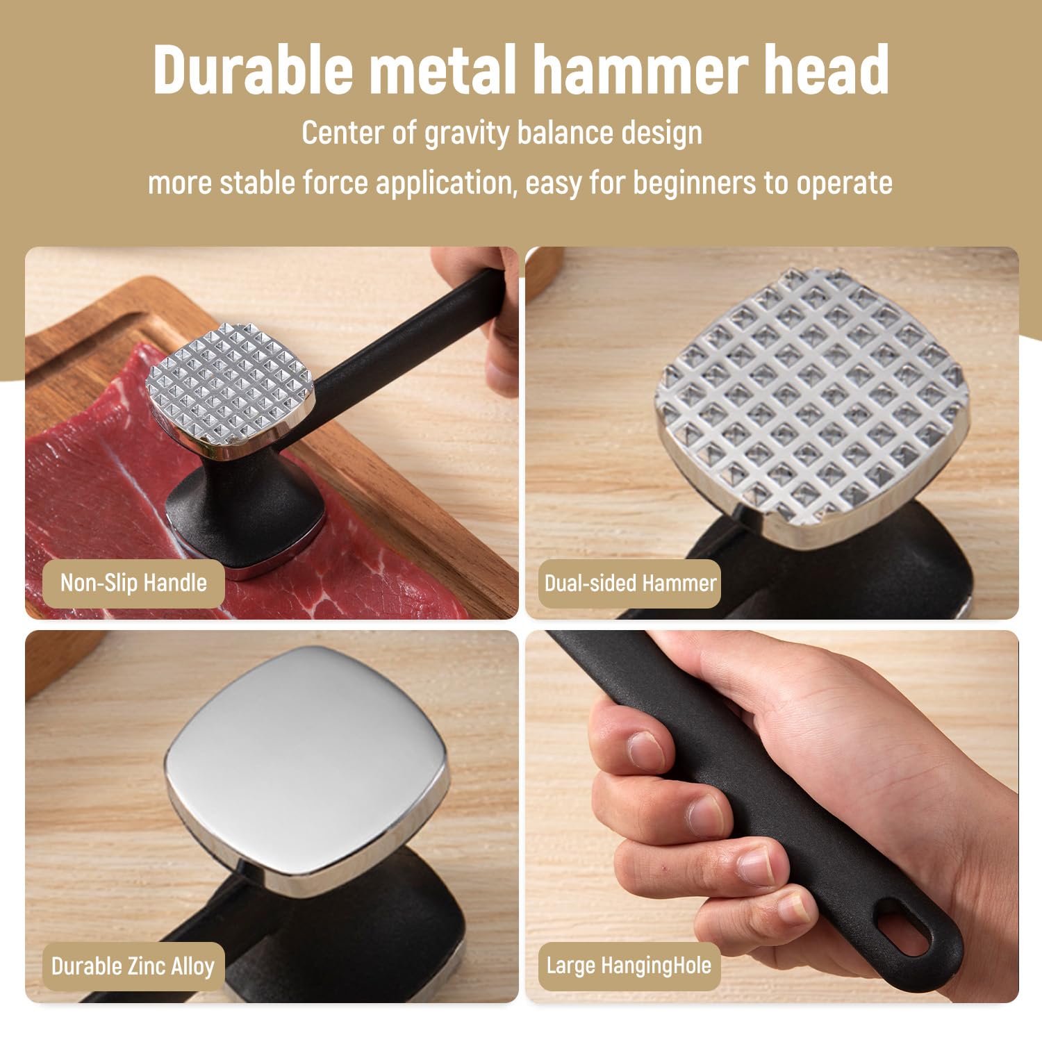 Meat Tenderizer Hammer - Comfortable Grip -5