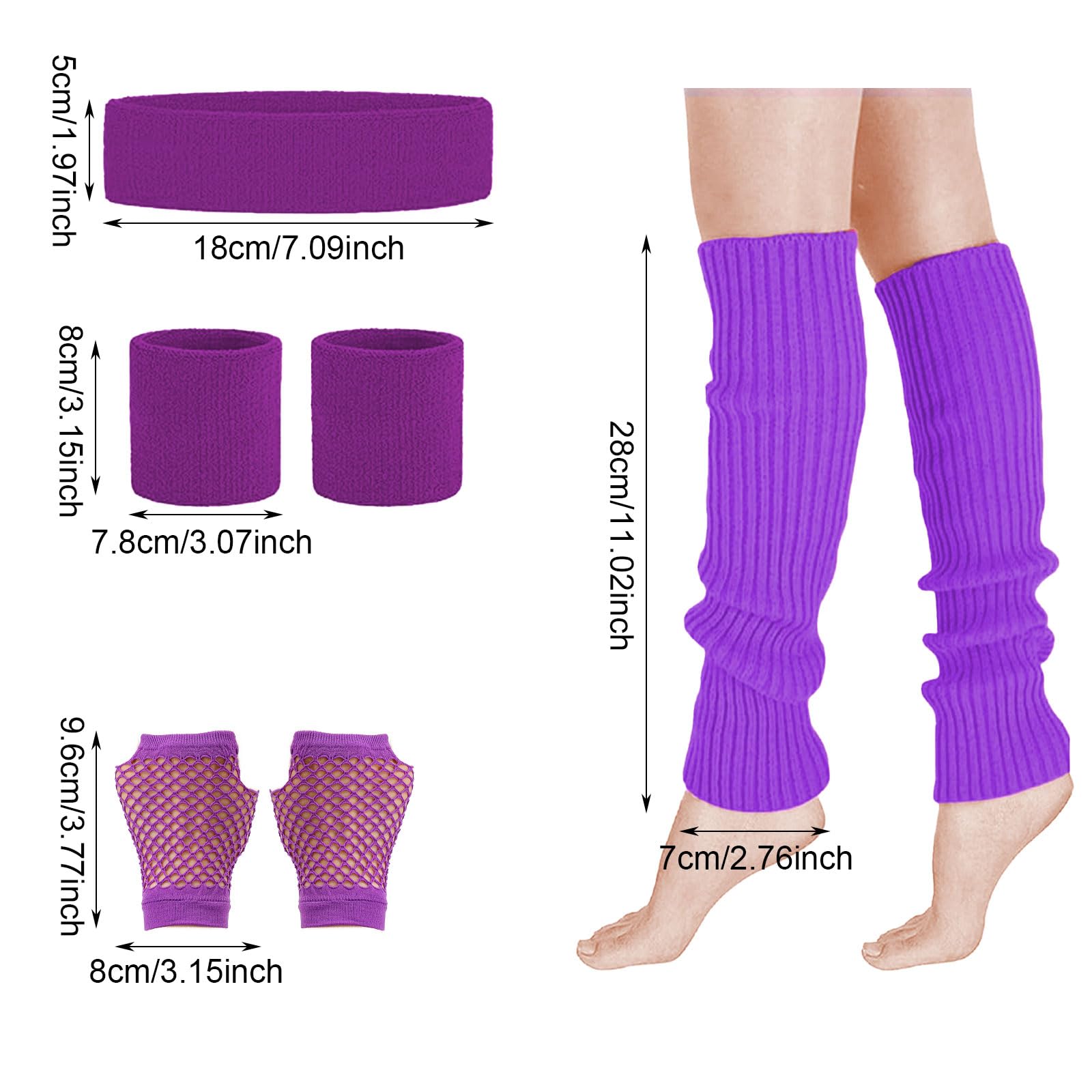 MUNSKT 5 Colors Leg Warmers Fishnet Gloves Headband Wristbands Neon Set, 80s Women Fancy Dress Costume Accessories - Image 2