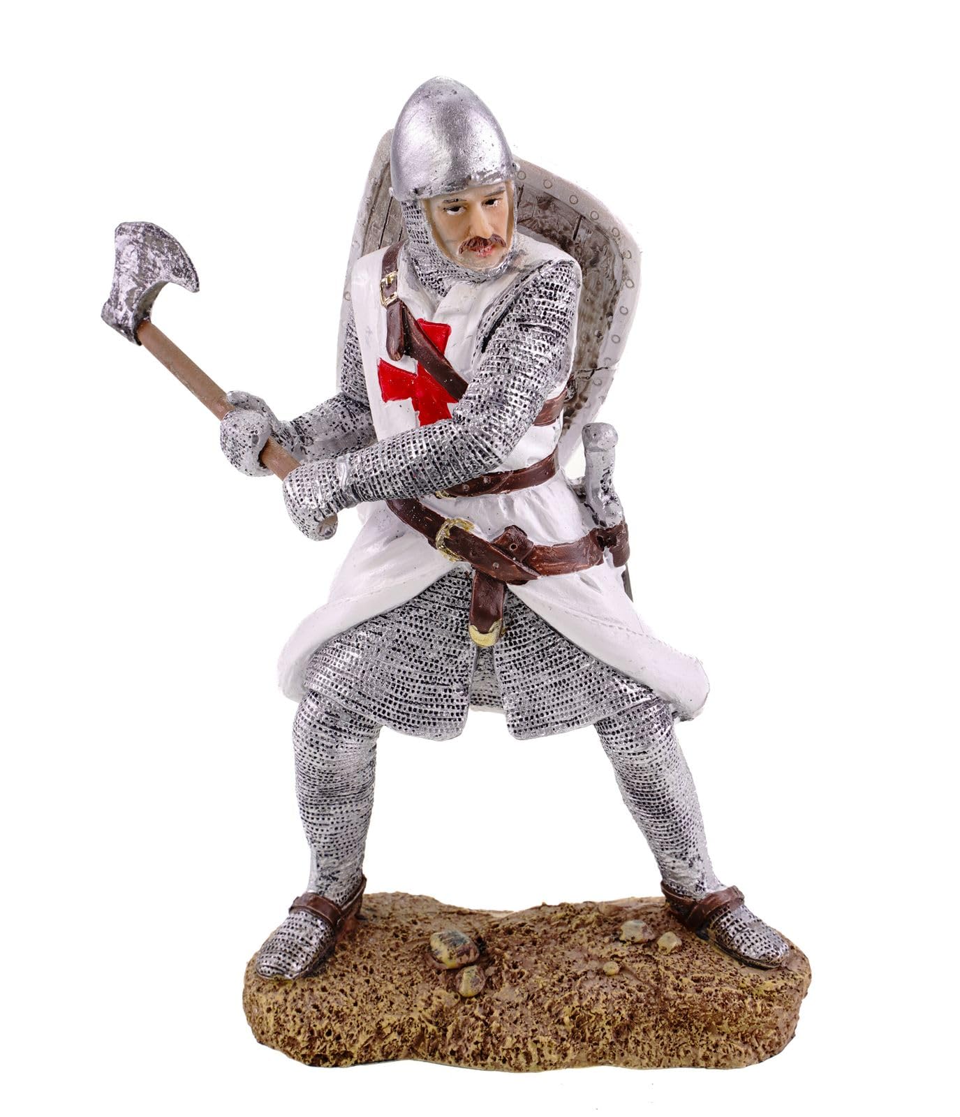 Kremers Schatzkiste Figura de caballero templario con hacha y escudo, pintado a mano, 19 x 17 cm, estatua de polirresina | Artículo de coleccionista perfecto y regalo para los amantes de la historia y