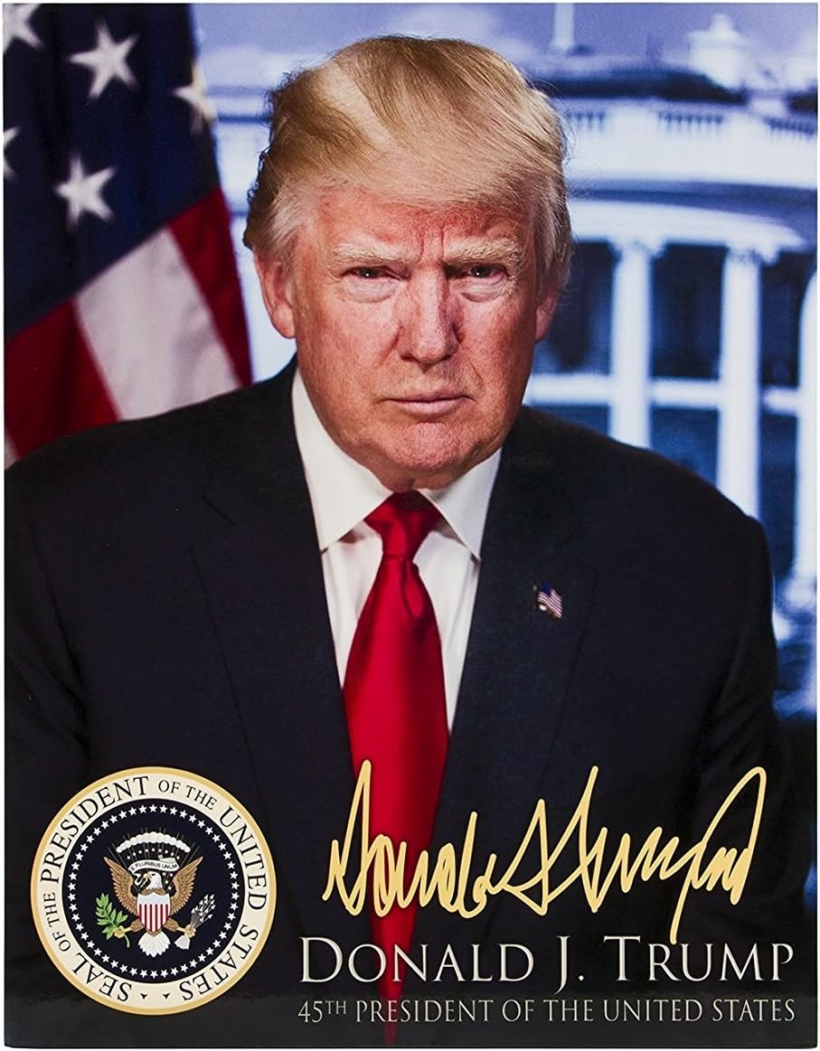 Home Farm Goods Donald Trump Photo Plaque 12โ x 15โ Premium Quality Wall Plaque with President Trumpโs Digital Signature and Presidential Seal- Ready to Hang - Made in USA + Free Bumper Sticker