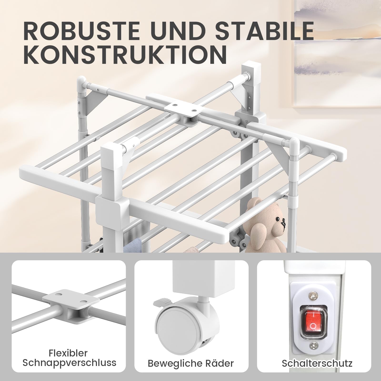 Innotic Elektrischer Beheizter Wäscheständer Turm mit Rollen,62*59*111 CM - Image 4