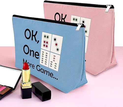 Miniatura 3 de Mxrymvu Mahjong Lovers Gift for Women Makeup Bag Mahjong Player Gifts for Friend Grandma, Azul, rosa y beige, Viajes
