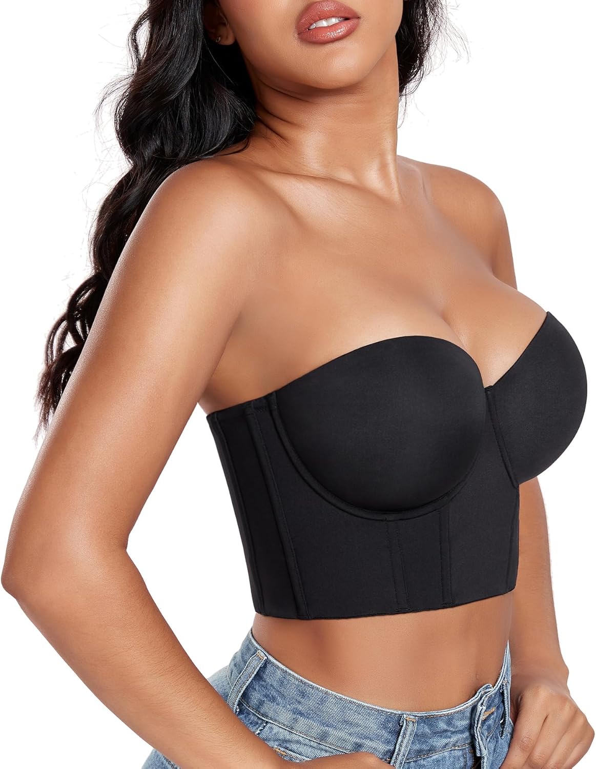 DotVol Women's Longline Strapless Full Figure Underwire Corset Bustier Bra - Image 2