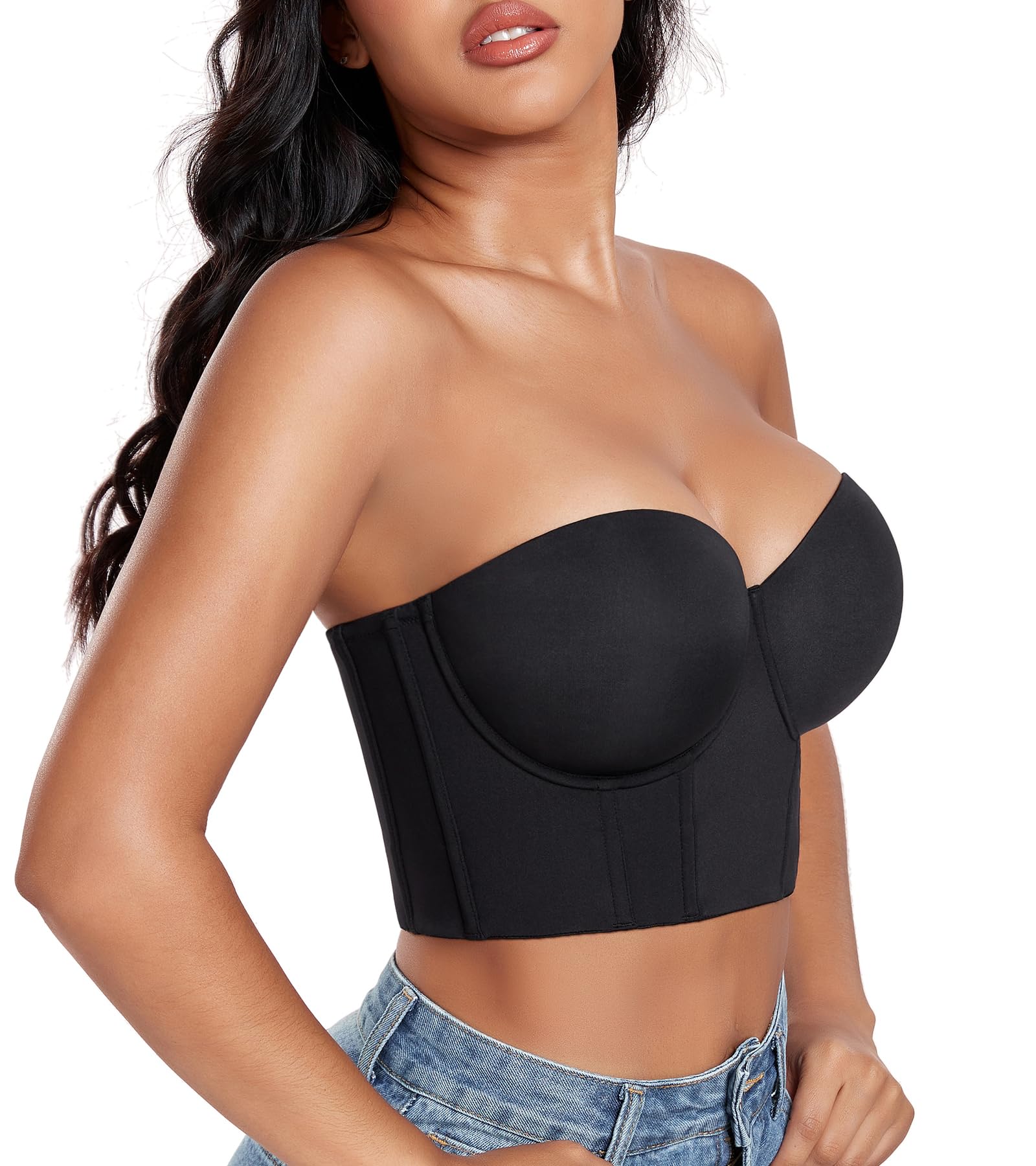 DotVol Soutien-gorge push-up sans bretelles pour femme - Sous-vêtement gainant avec armatures - Grande taille - Maintien fort