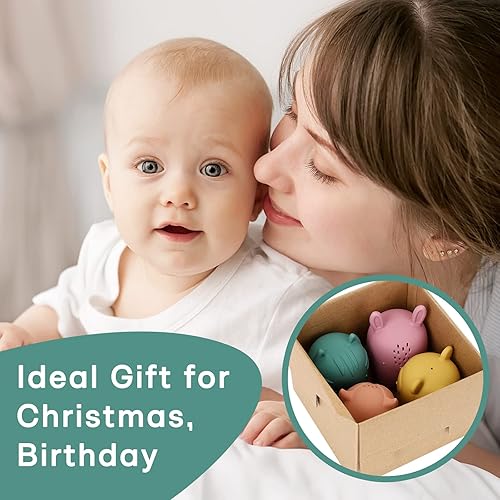 Miniatura 6 de AULEGE Juguetes de baño de silicona, juguetes de bañera exprimibles para niños de 6 a 12 a 18 meses, juguetes de baño ecológicos sin moho, juguetes