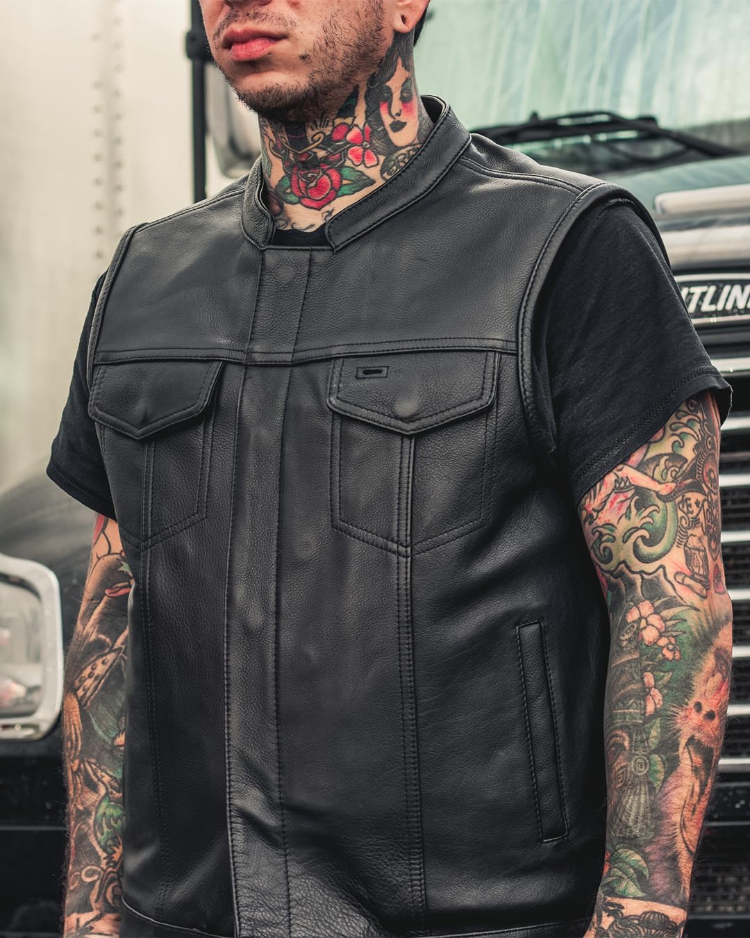 First Mfg Co - Blaster - Men's Motorcycle Leather Vest Club Style Biker Riding Vest - Image 8