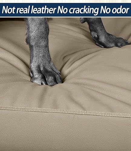 Miniatura 2 de Cama impermeable para perro para almohadilla de jaula, camas de perro resistentes al pelo marrón de cuero con fundas lavables, colchón grande fácil