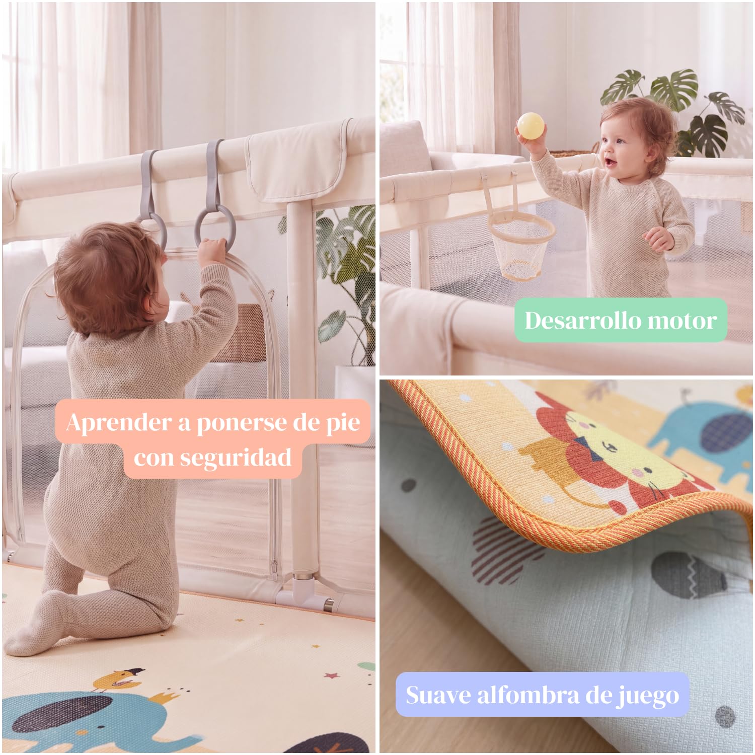 NUANUA Parque Infantil Bebé XXL 150x180 cm - Corralito con Alfombra, Beige
