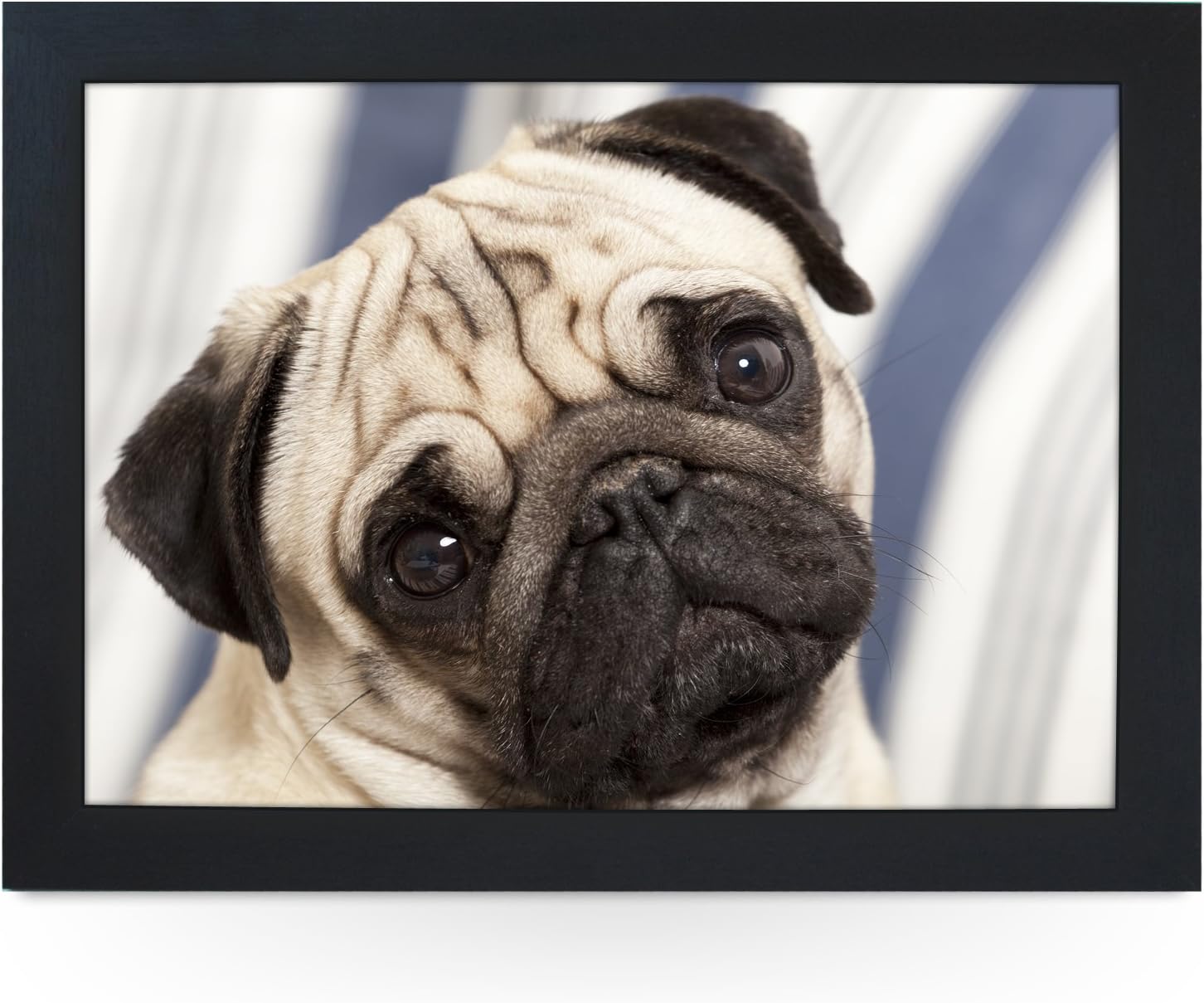 Portable Lap Desk Tray (Pug Dog) Handmade Wooden Frame, Beanbag Cushioned Bottom | Computers, Laptops, Meals, Food | L0147 Black