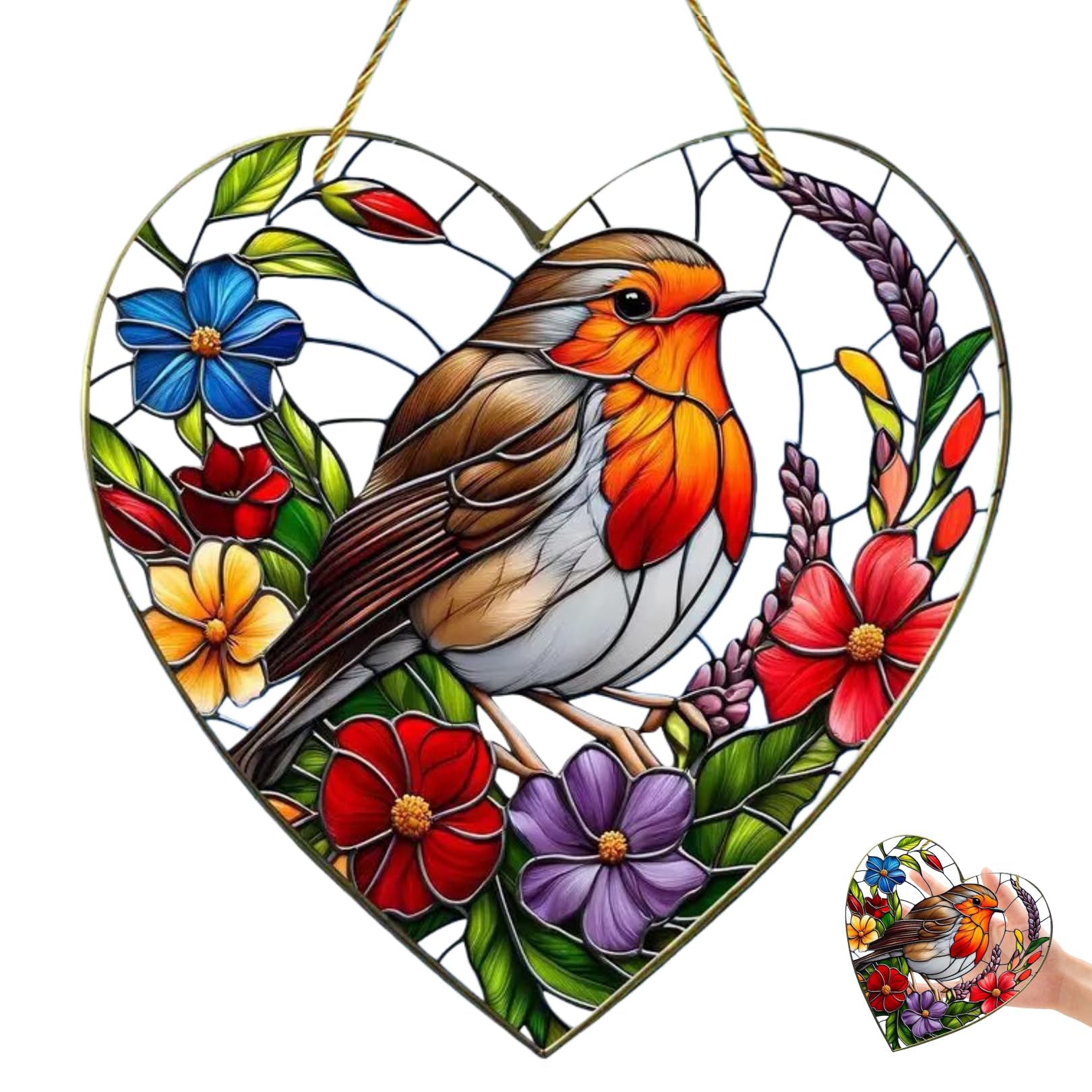 Robin Stained Glass Sun Catcher, Handcrafted Crystal Suncatcher for Windows, Garden Gifts for Women, Robin Bird Lover Gift, Rainbow Light Catcher Window Hanging Ornament