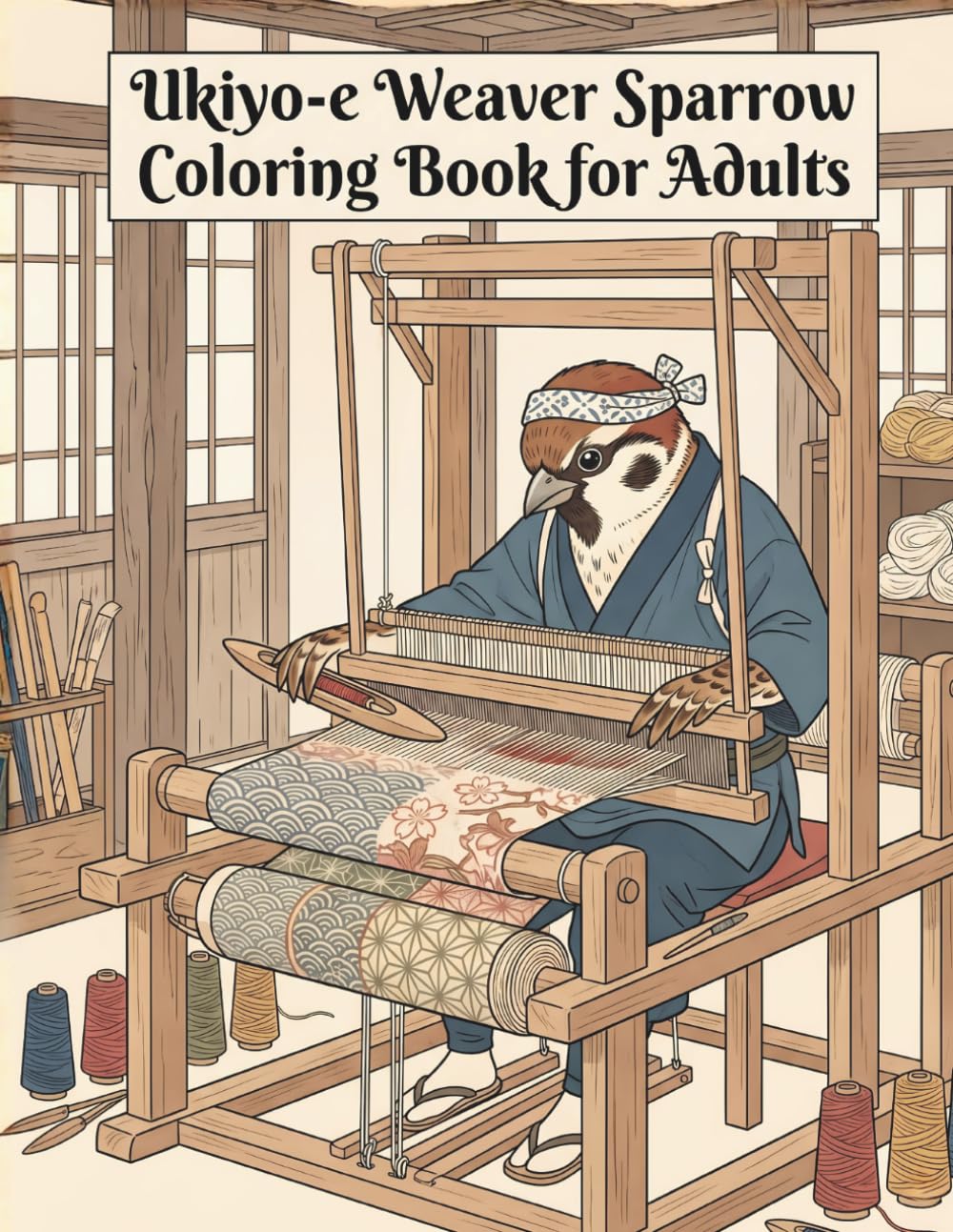 Ukiyo-e Weaver Sparrow Coloring Book for Adults: Traditional Japanese Textile Art and Craftsmanship for Stress Relief and Relaxation