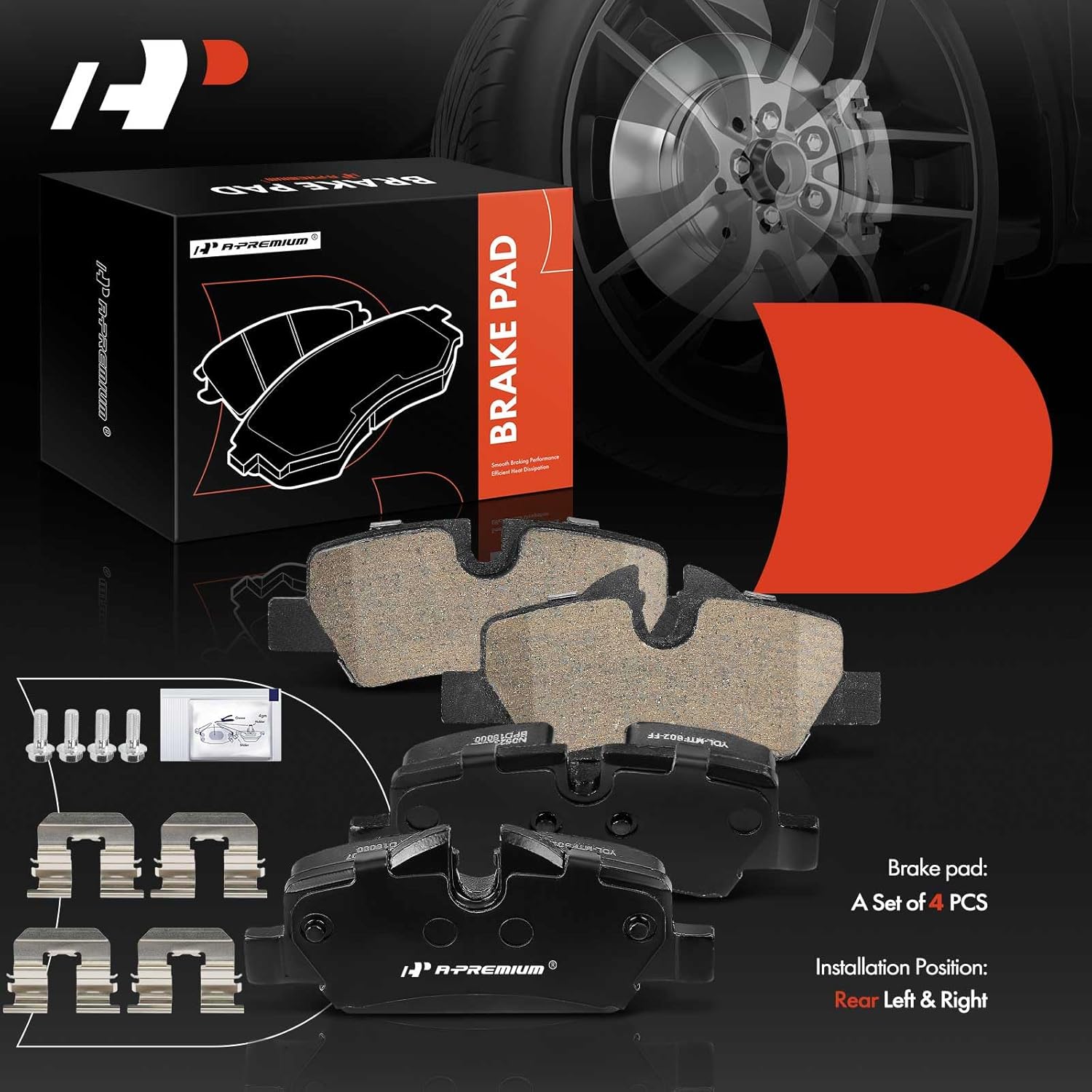 A-Premium Rear Ceramic Brake Pads Set Compatible with Mini Cooper 2015-2022, 1.5L 2.0L, 4-Pack