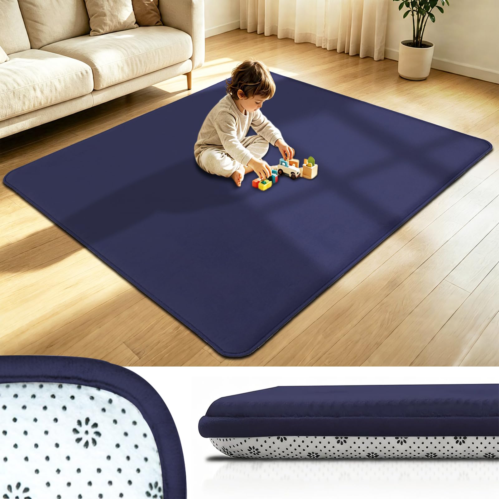 Taxestmy Play Mat for Baby, Baby Crawl Mat, 70 x 130 cm 3cm Kids Playmat, Dark Blue Non-Slip Nursery Floor Mat for Toddlers, Infants Large Baby Activity Play Mat for Tummy Time