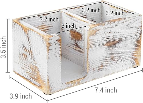 Miniatura 5 de MyGift Soporte para notas adhesivas y artículos de papelería de madera maciza lavada, color blanco desgastado, organizador de almacenamiento de