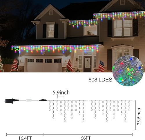 Miniatura 7 de Luces de carámbano de 66 pies para exteriores, luces inteligentes de Navidad para exteriores, impermeable, aplicacióncontrol remoto, control de