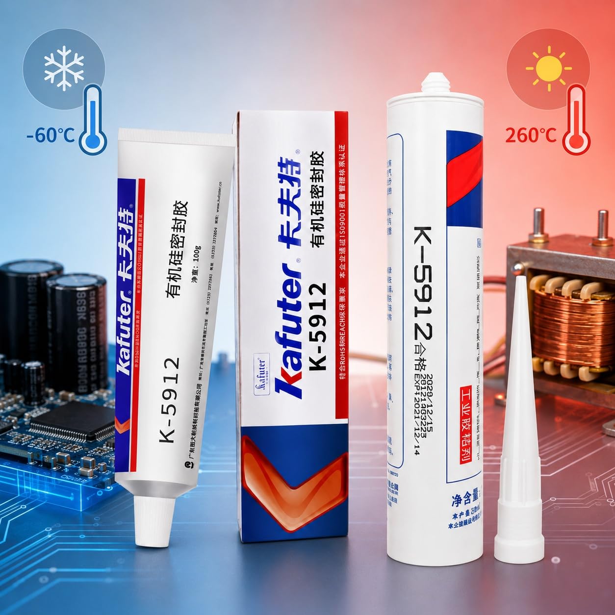 VIDOO Kafuter K-5912 Russ-Zeilentransformator-Dichtungselastomer Silikonkleber Kriechstromfester Wetterfester Rahmenverankerungs-Zement Silikonkleber - 300ml