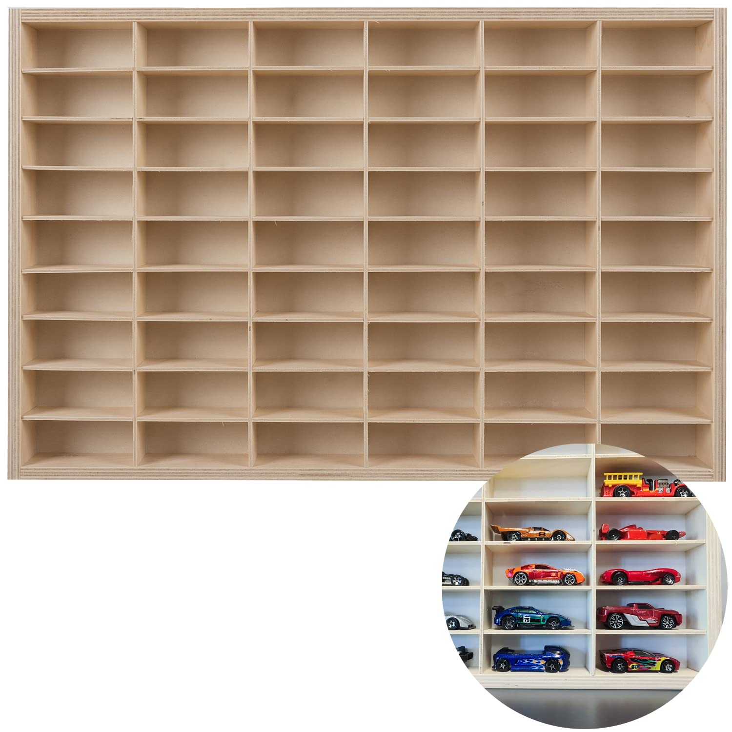 KRUZZEL Vitrine De Collection En Bois – 54 Compartiments – 78,5 X 50 X 4,5 Cm – Pour Figurines, Pièces, Voitures