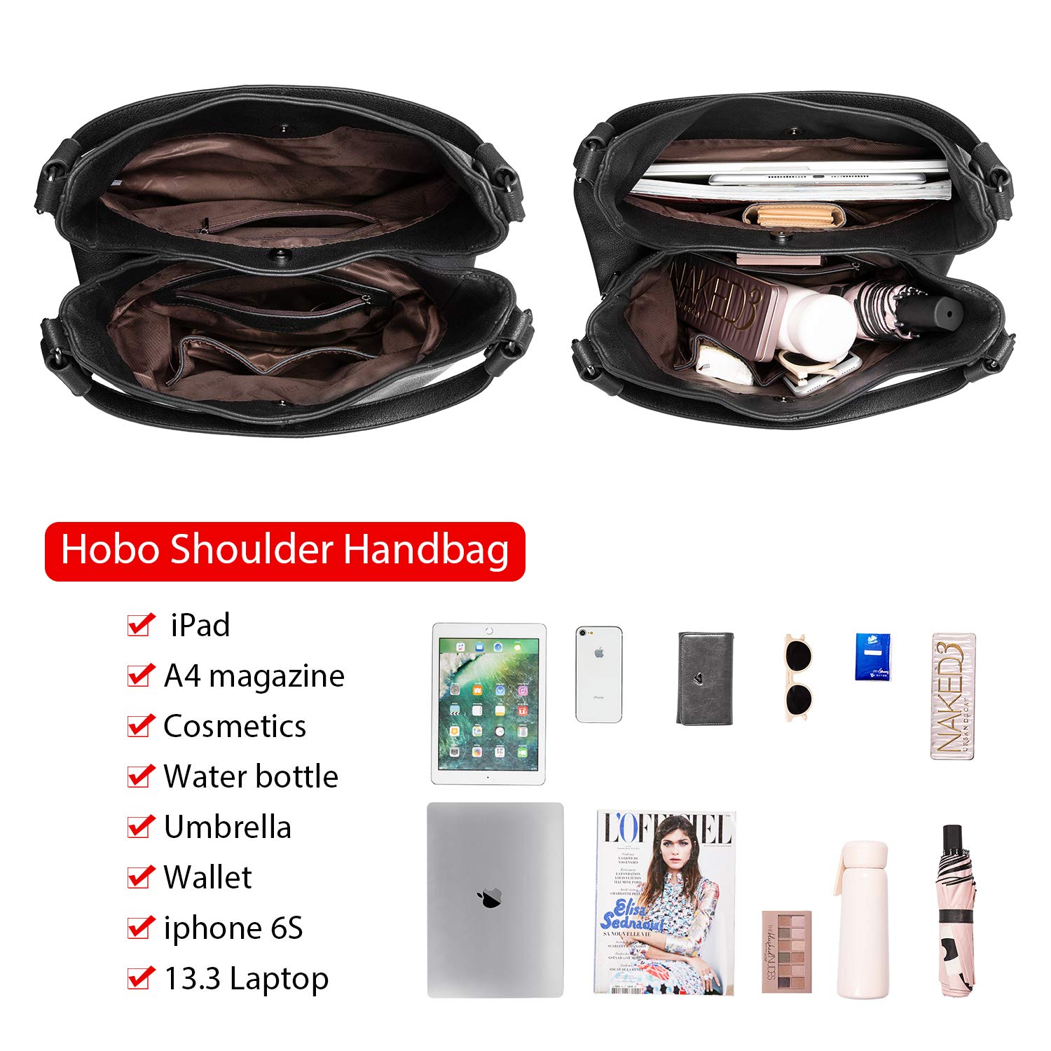 Realer Handtasche Damen Shopper Groß Vintage Umhängetasche Damen Gross Lederimitat Tasche Damen Frauen Schultertasche für Alltag Büro Schule Ausflug Einkauf Schwarz