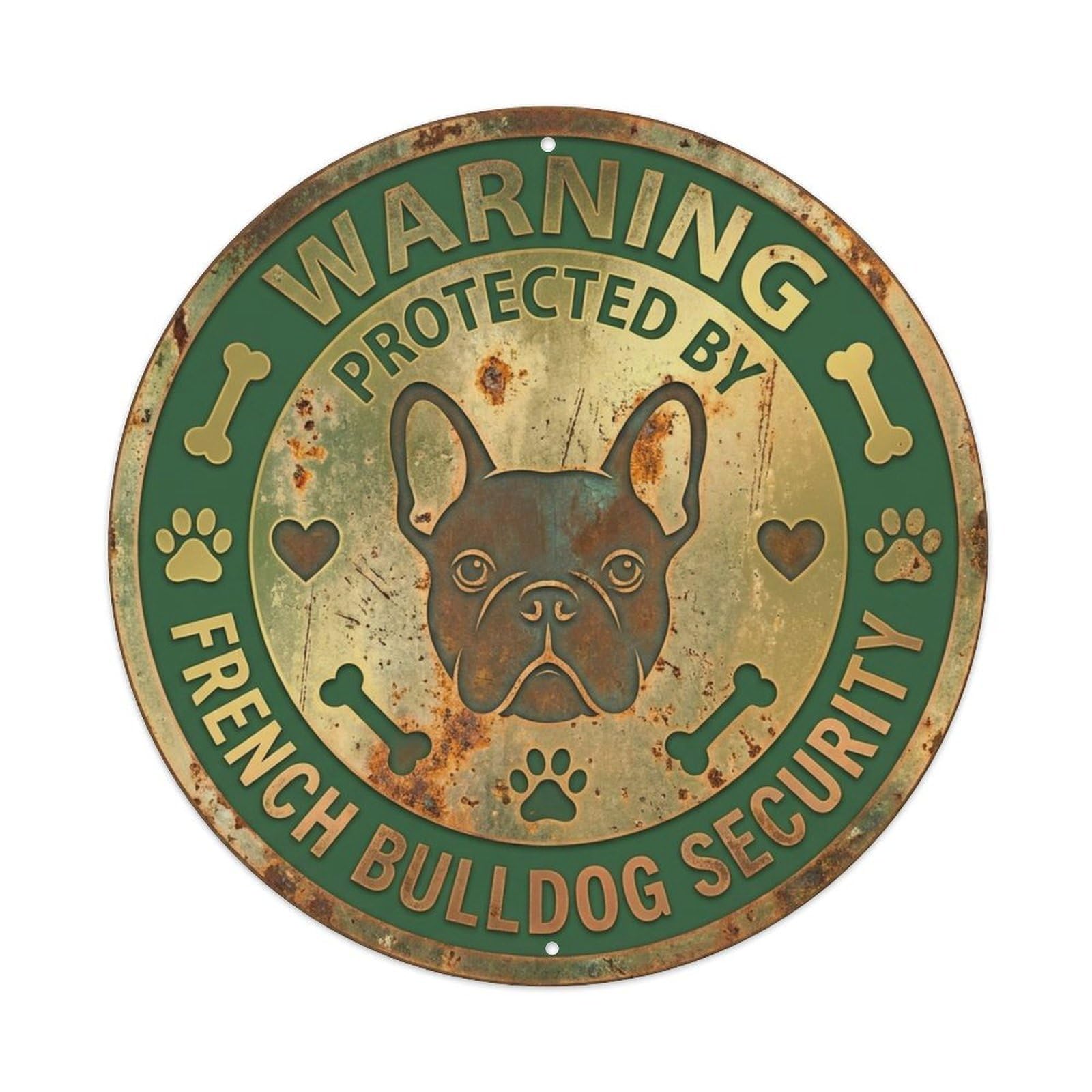 French Bulldog Security Warning Vintage Rust Metal Tin Sign