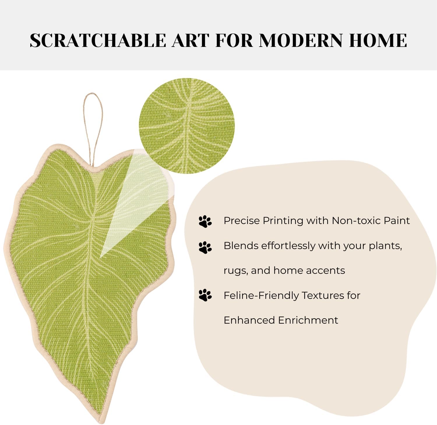 Botanical Leaf Cat Scratching Mat – Leaf-Shaped Natural Sisal Pad for Wall & Floor, Hanging Cat Scratcher with Catnip Pompom, Unique Indoor Jungle Decor & Furniture Protector (21.7 x 13 x 0.2 inches)