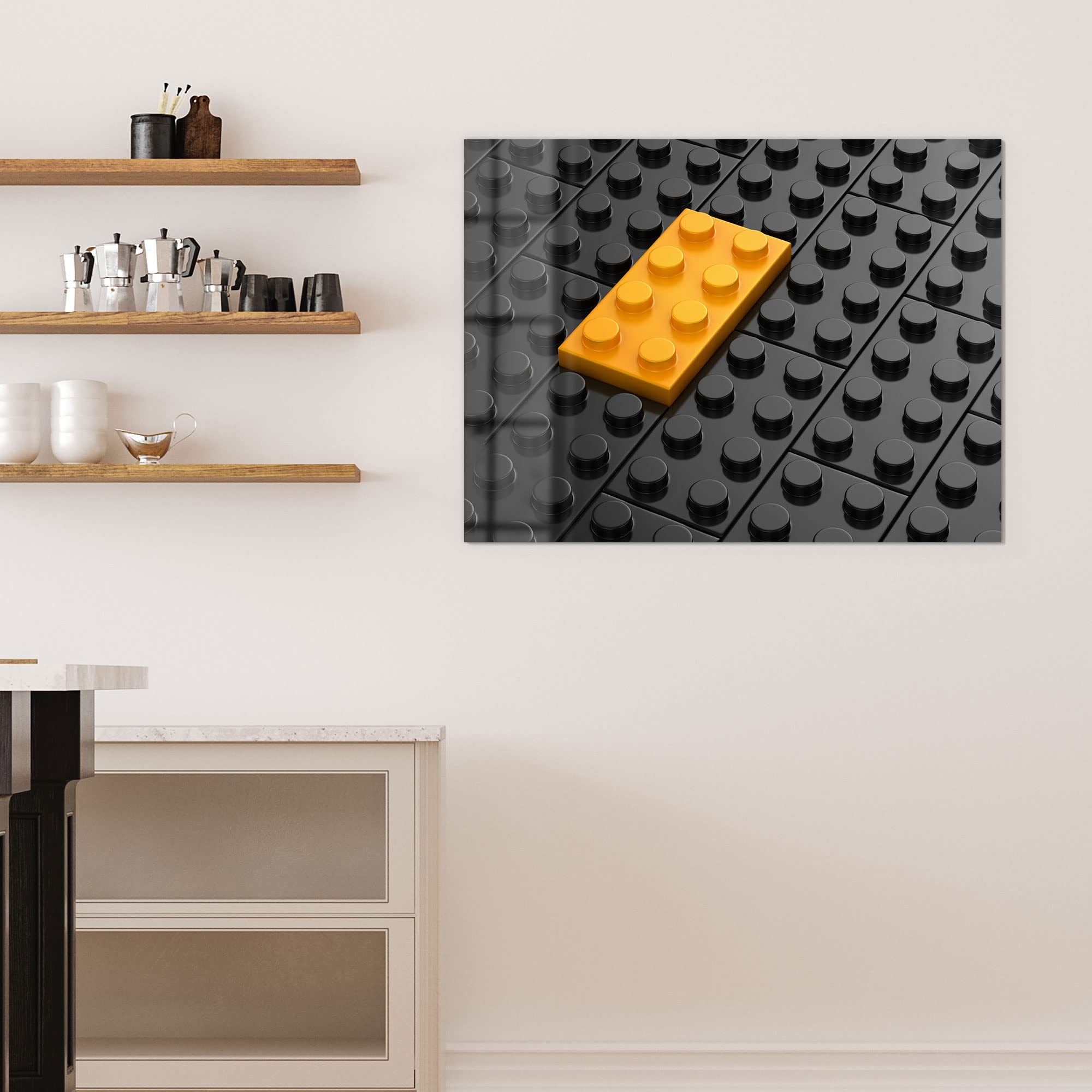 DEQORI Szklana tablica magnetyczna, wymiary 120 x 90 cm, motyw "klocki z wypustkami, tablica memo ze szkła, tablica magnetyczna z magnesami, długopisem i chusteczką do kuchni i biura, tablica magnetyczna i do pisania