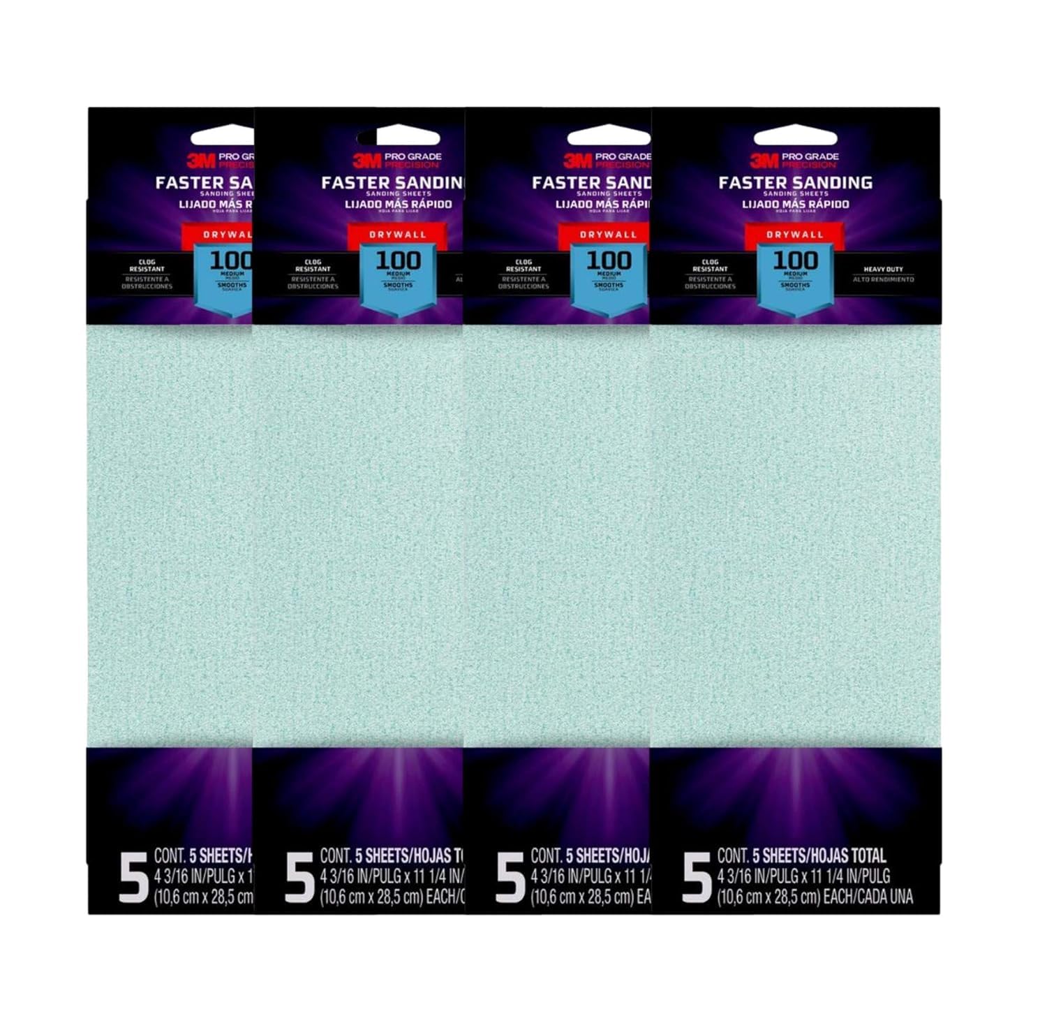 3M Pro Grade Precision Faster Sanding Drywall Sanding Sheets, 100 Grit, 4 3/16 inch x 11 1/4 inch, 20 Pack