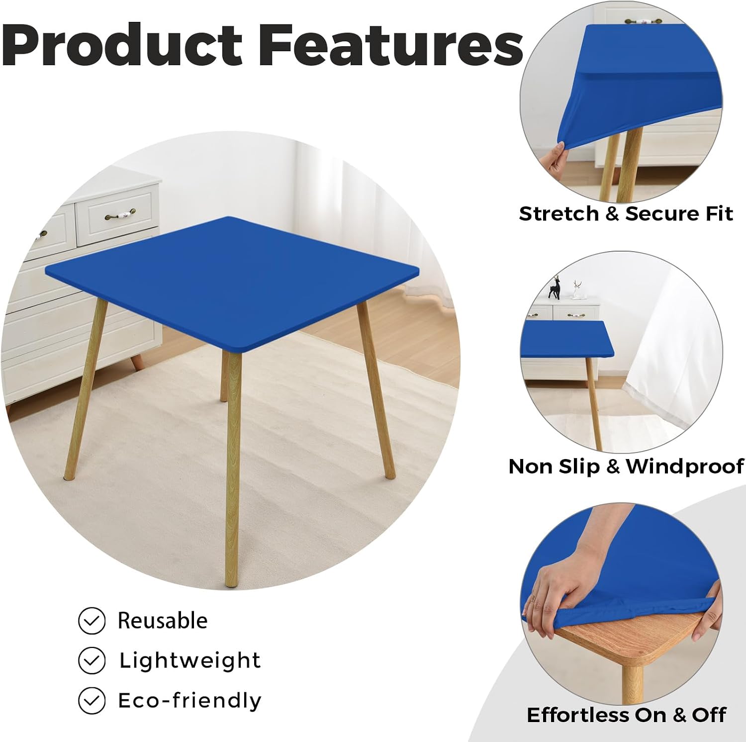 Outdoor Blue Tablecloth Small Square Elastic 38x38 Inch Stretch Card Table Cover with Spandex Fabric Wrinkle Free Fitted Table Cloth Non Slip Washable for Kitchen Dining Patio Party image 3