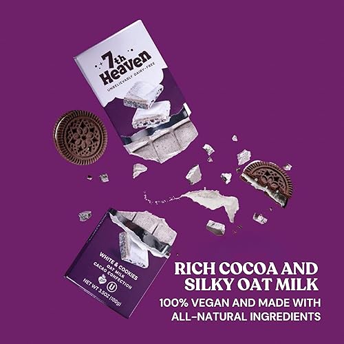 Miniatura 5 de 7th Heaven, Barras veganas de chocolate con leche de avena blanco y galletas (3.5 oz - paquete de 4), chocolate saludable, regalo perfecto de San