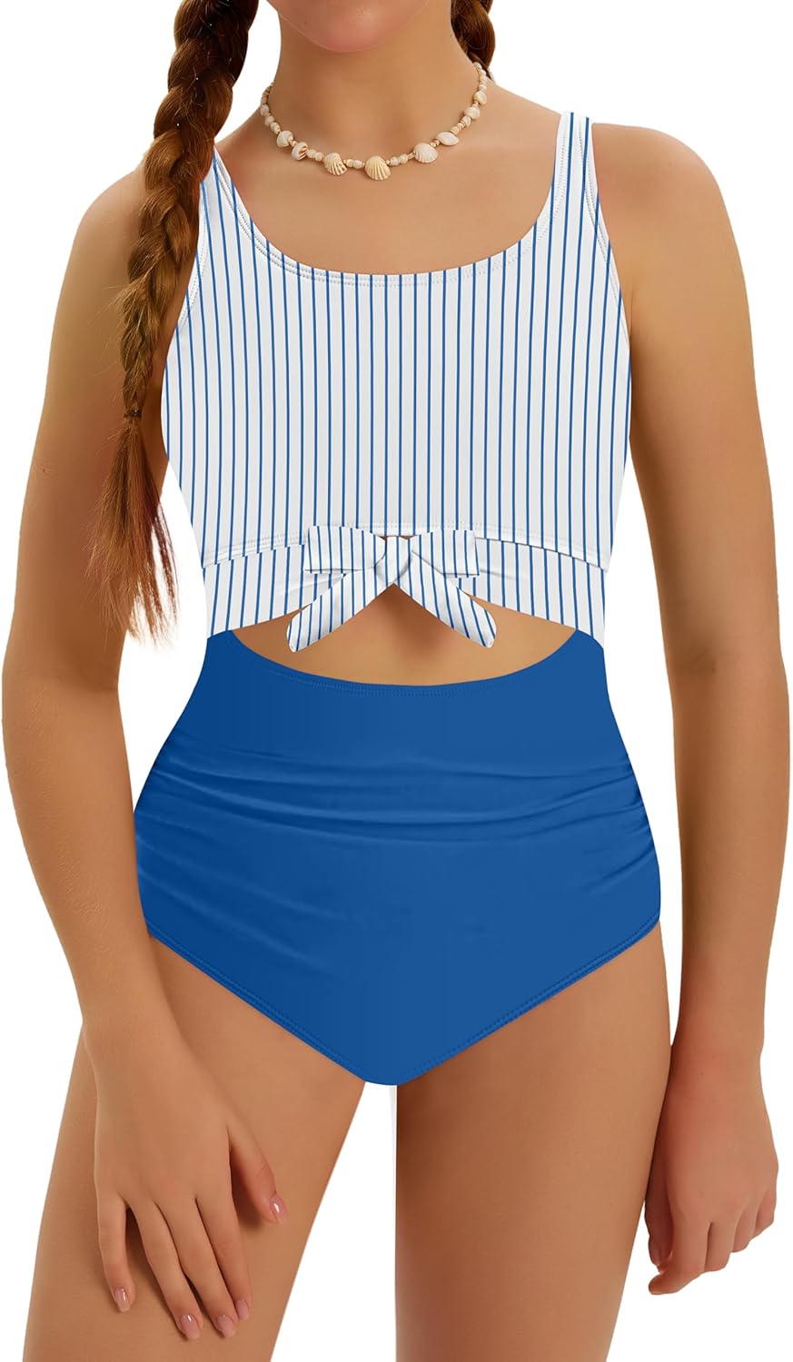 Girls Swimsuit One Piece Swimsuits Cutout Tie Knotted Bathing Suits Adjustable Straps Girls' Swimwear 9-16Y