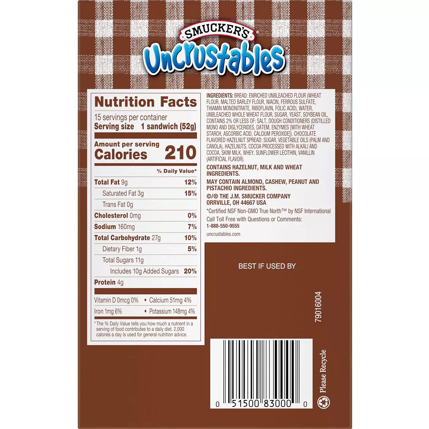 Smucker's Uncrustables Frozen Chocolate Flavored Hazelnut Spread