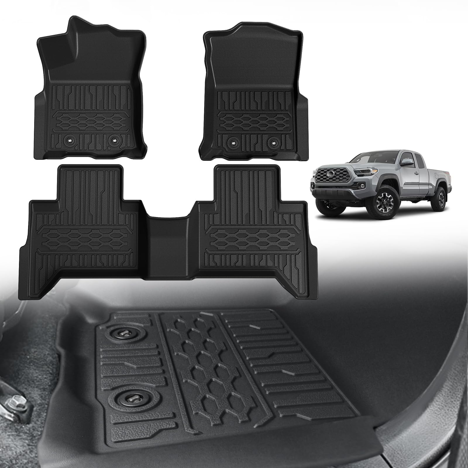 TripleAliners Floor Mats All Weather Compatible with 2018-2023 Toyota Tacoma Accessories Double Cab Front & Rear Custom Fit TPE Extra Door Sill Protection, Only for Auto Trans (Floor Mats)