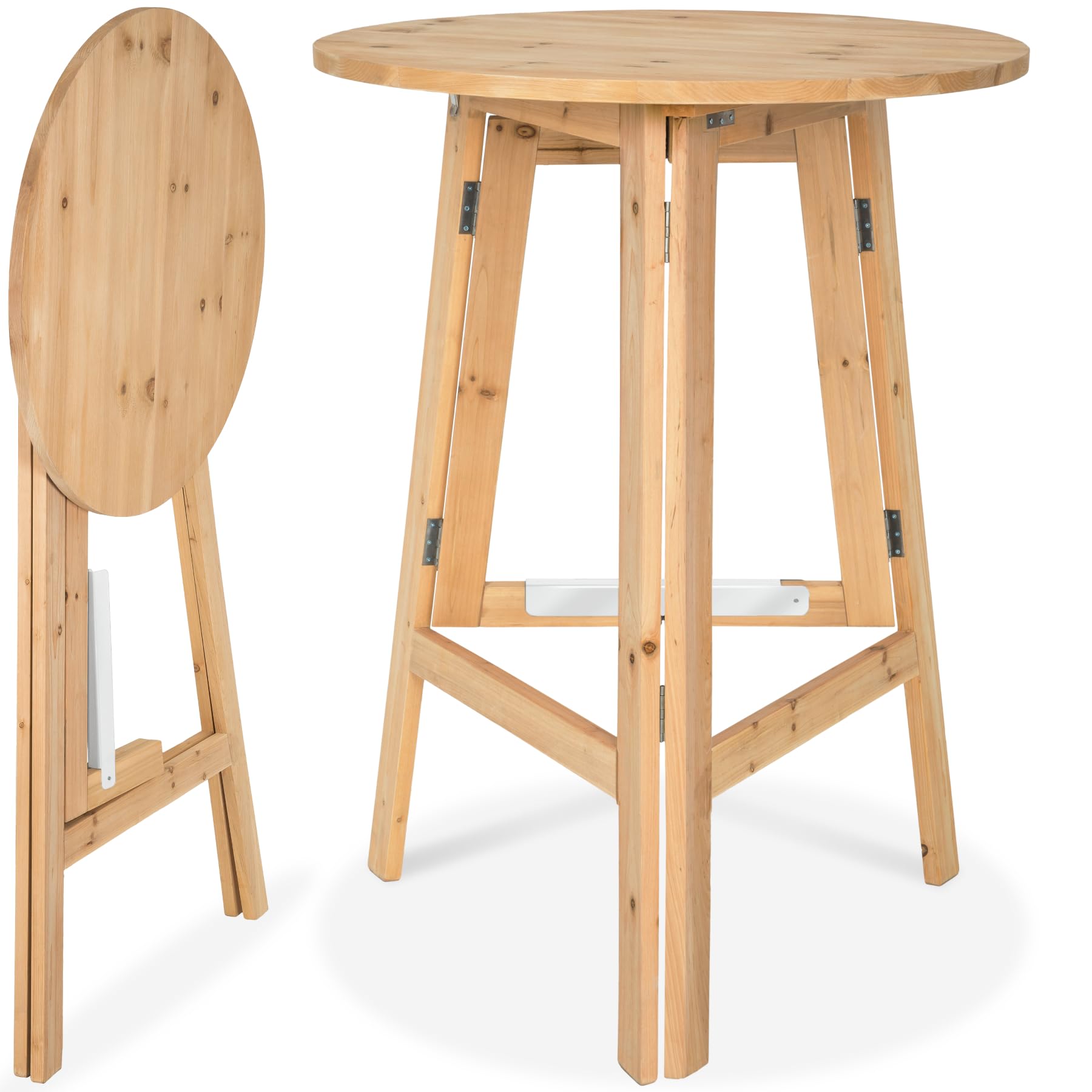 tectake® Klapptisch Holz, Stehtisch klappbar, Tisch rund, klappbarer Bistrotisch, Holztisch, Beistelltisch klappbar, Klapptisch, runder Tisch als Bartisch für Stehempfang - Höhe ca. 110 cm, Ø 79 cm