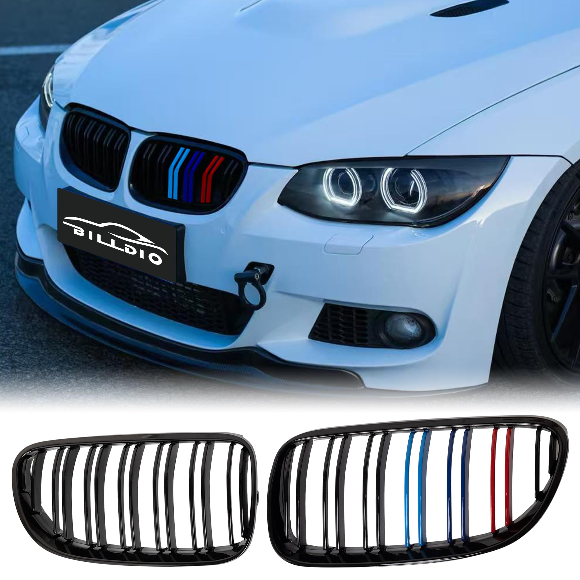 Photo 1 of [Left Panel has clips broken off] BILLDIO E92 Grille - Front Kidney Color Grill Compatible with 2010 2011 2012 2013 BMW E92 E93 LCI Coupe 320i 328i 335i,Double Slats 2Pcs