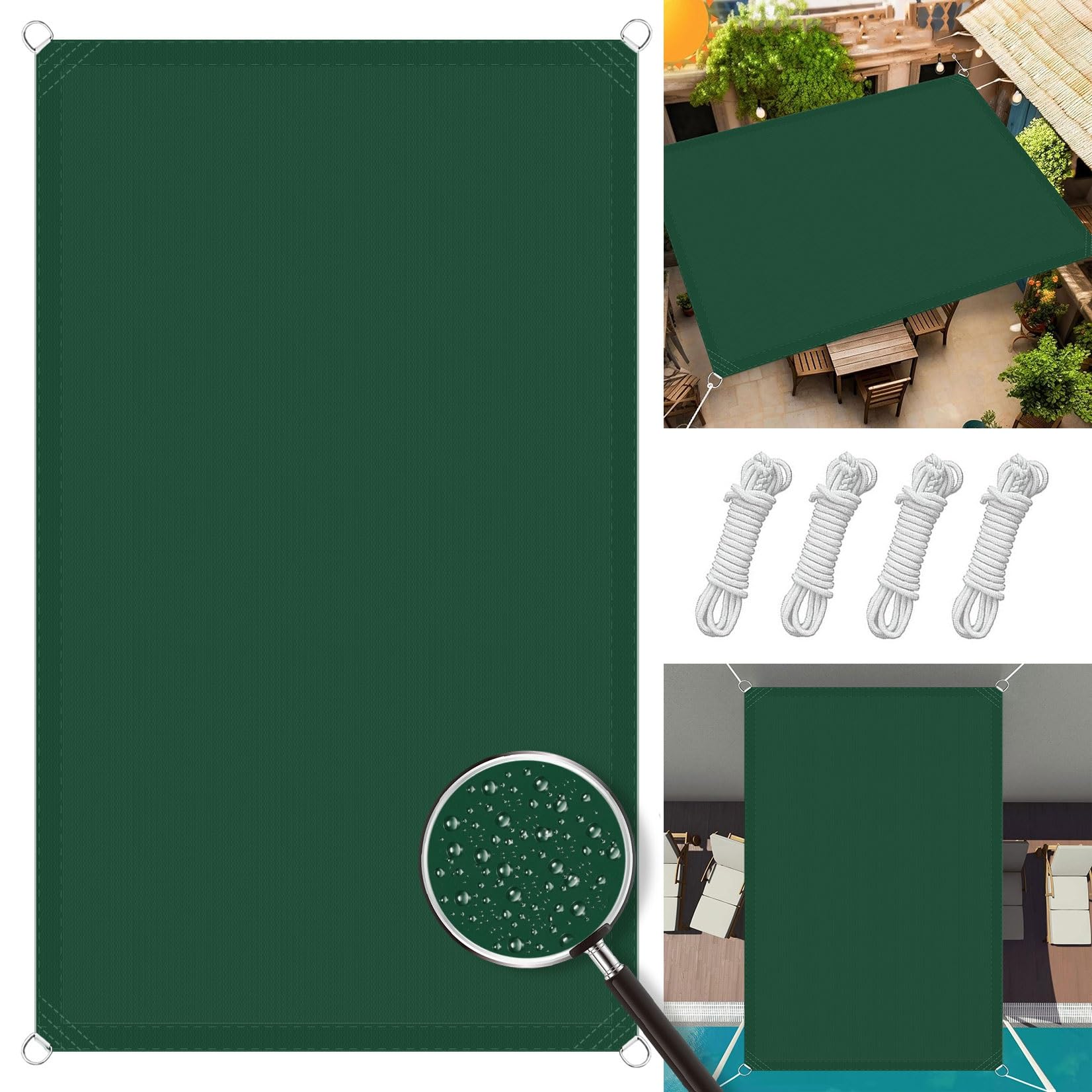 Voile d'ombrage imperméable 6,5 x 10 m pour repas sur la terrasse