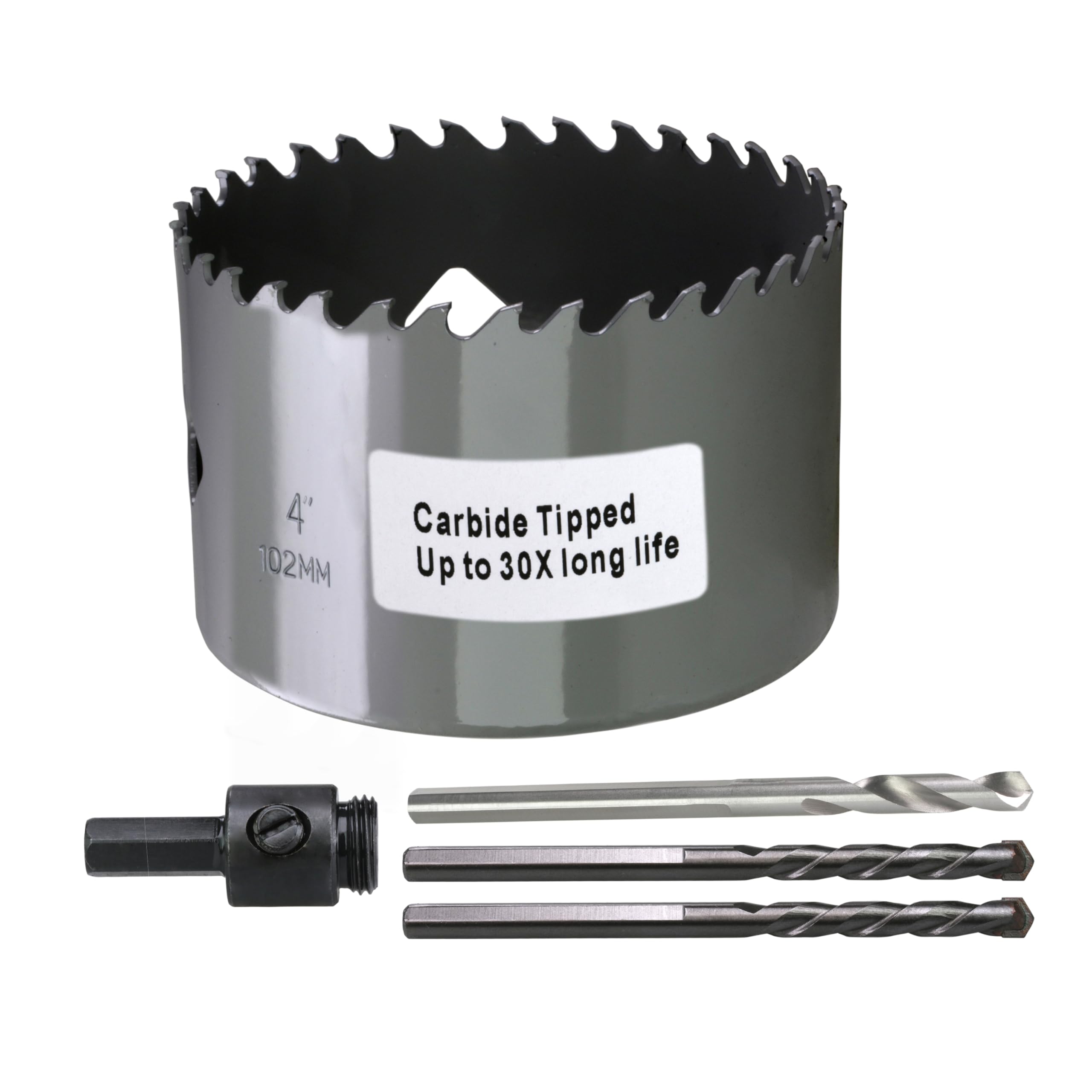 PLG2SUPT 4” 102mm Inch Carbide Hole Saw Cutter Multi-Purpose Hole Saw Bit for Hardy Plank MDF Air Brick Nail Embedded Wood 2.36” Depth Up to 30X More