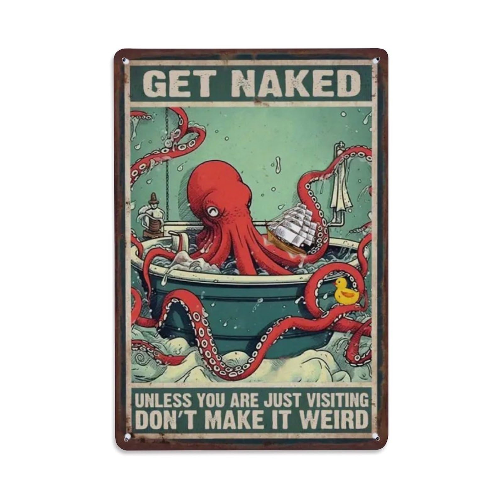 Rkundrne Vintage Retro Octopus Metal Tin Sign Garden Bedroom Cafe Bar Man Cave Home Wall Decor Metal Poster 8X12 In