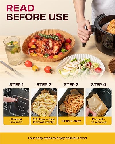 Miniatura 6 de Katbite Forros desechables para freidora de aire Forros cuadrados antiadherentes de papel para freidora de aire de 8 pulgadas, papel pergamino sin